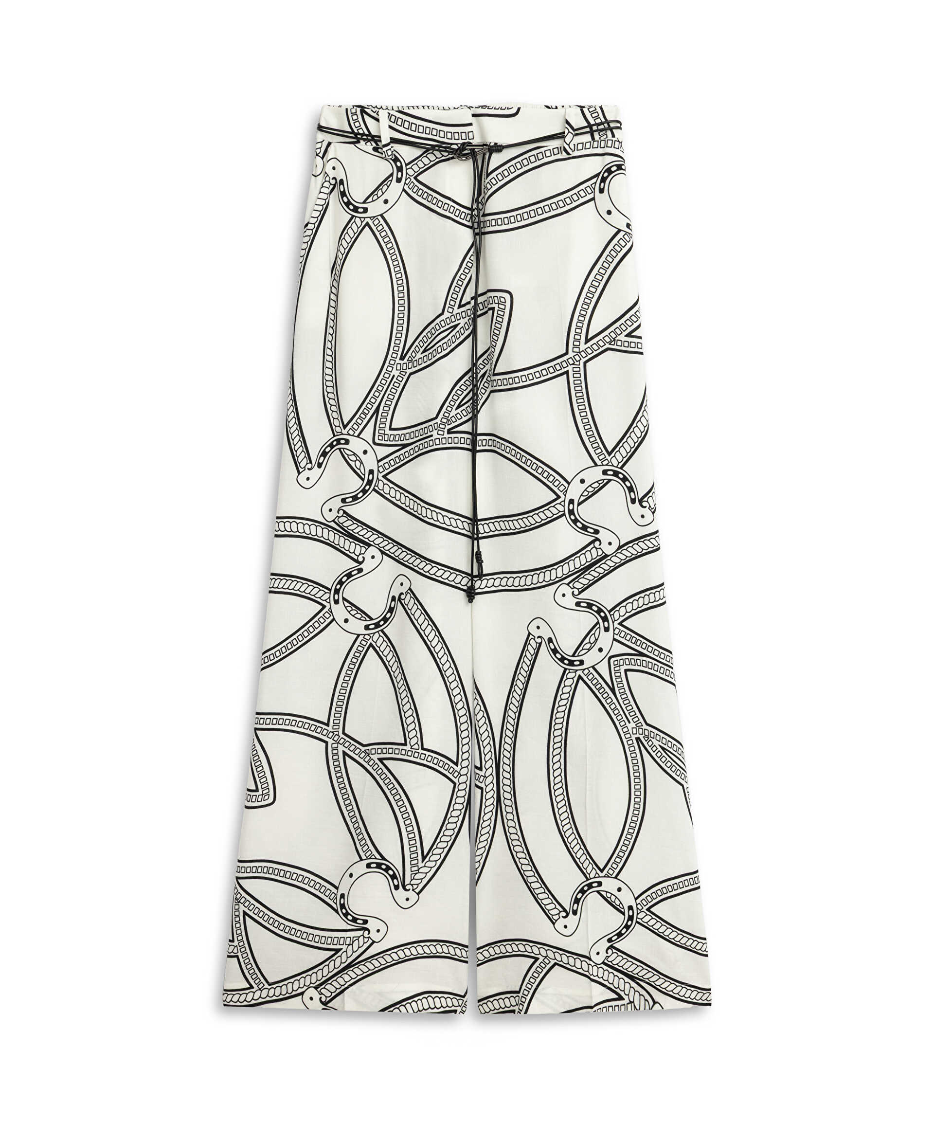 İpekyol Beyaz Desenli ve kemerli wide leg pantolon görsel 5
