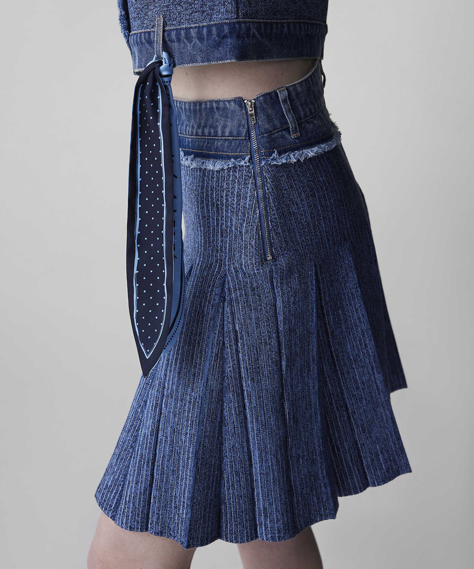 İpekyol Mavi Denim mix triko etek görsel 3