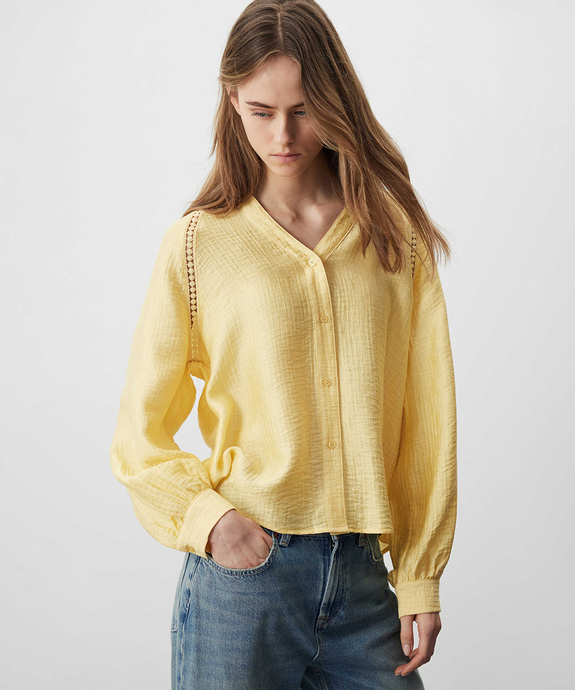 Miss İpekyol Sarı Dokulu reglan kol bluz