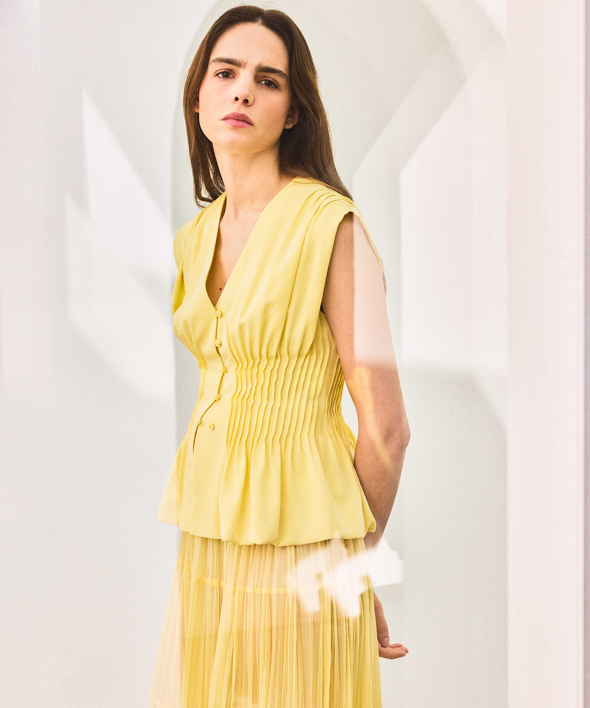 İpekyol Sarı Nervürlü peplum bluz
