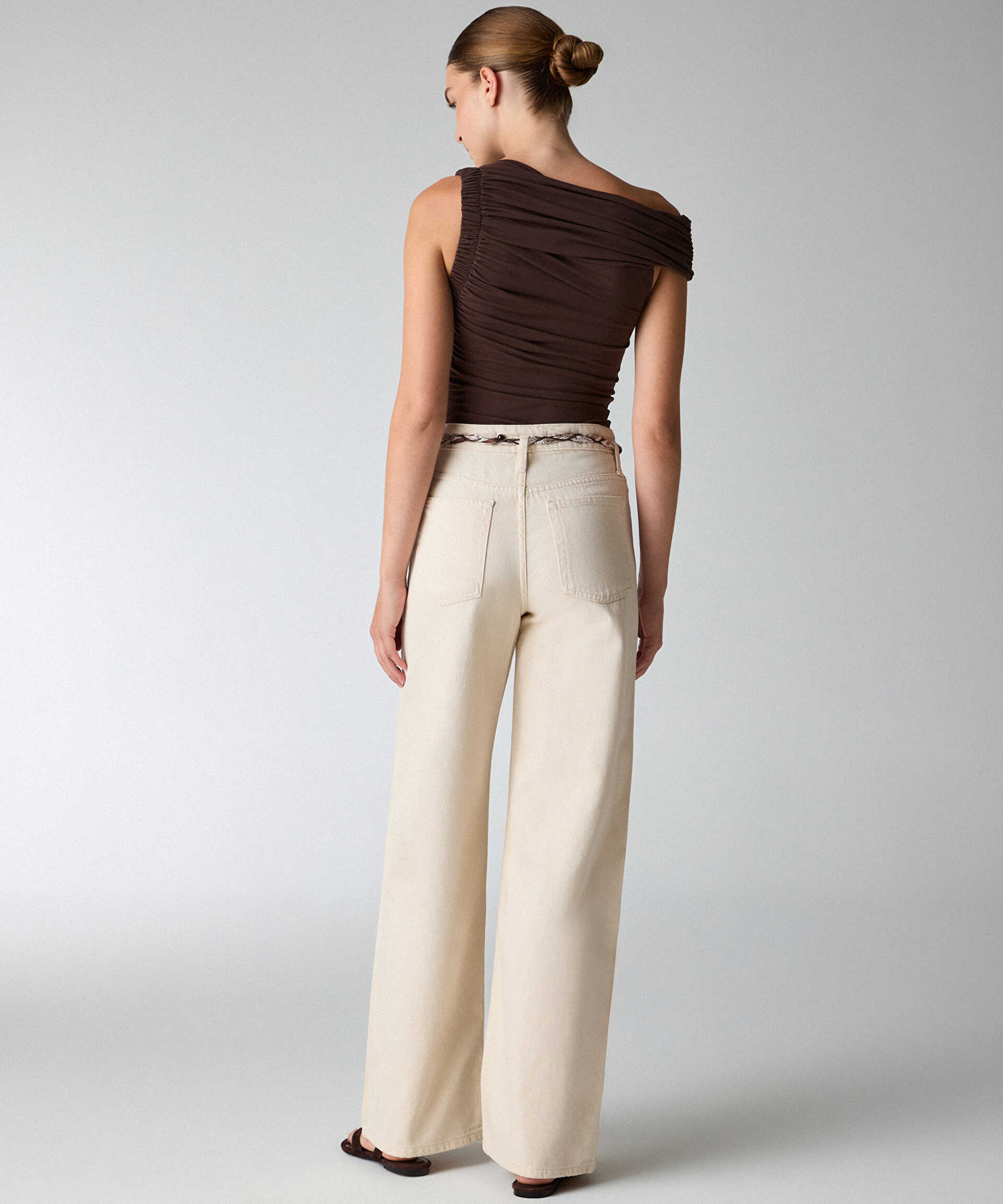 İpekyol Natürel Kuşaklı wide leg jean pantolon görsel 4