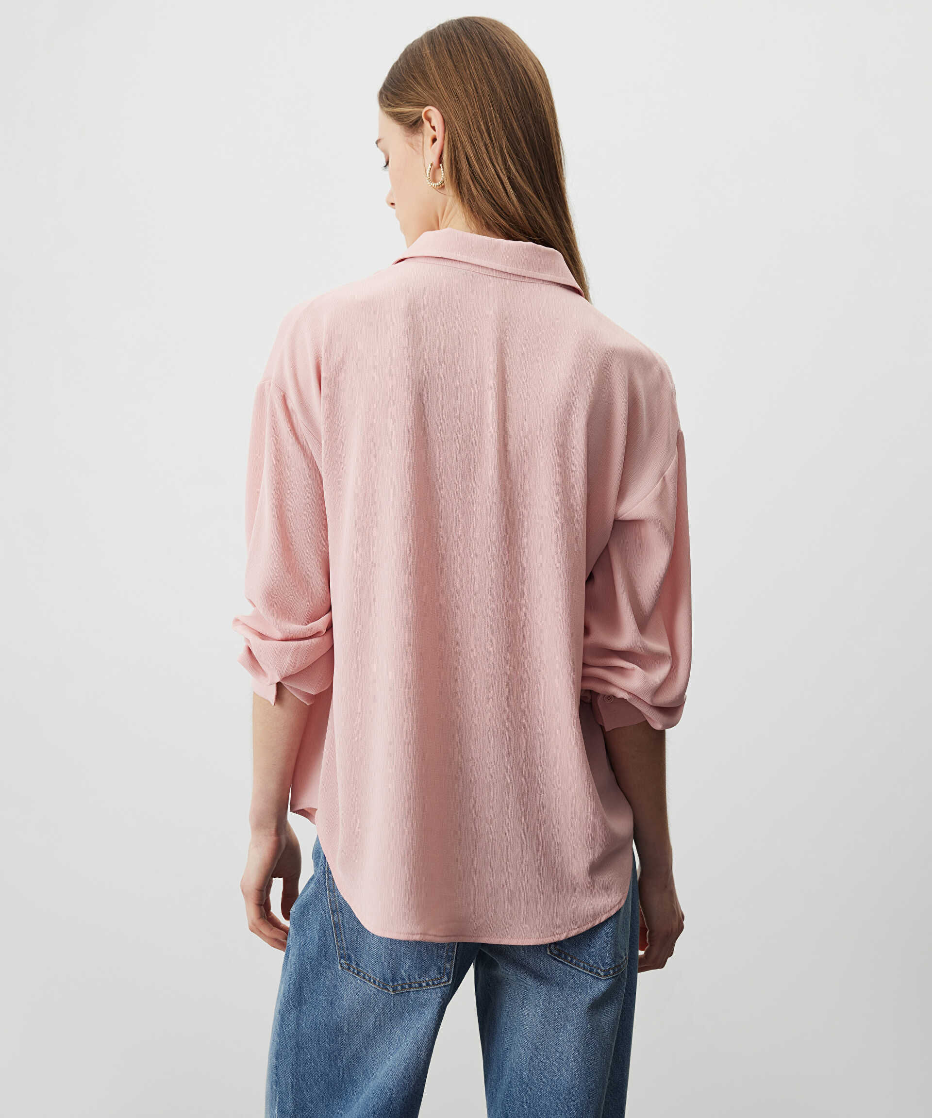 Miss İpekyol Pembe Düşük omuz basic gömlek görsel 4