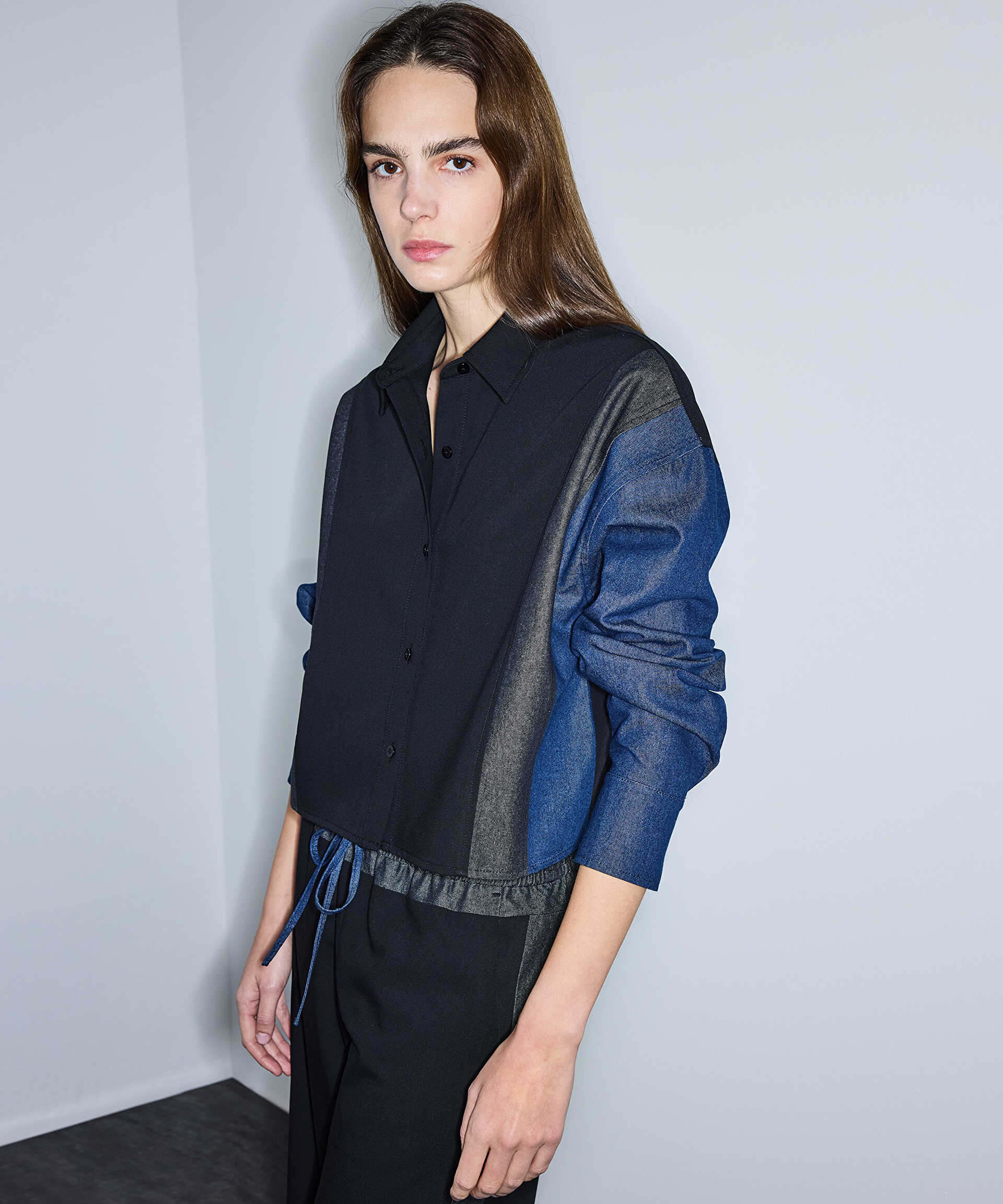 İpekyol Siyah Denim mix colorblock gömlek