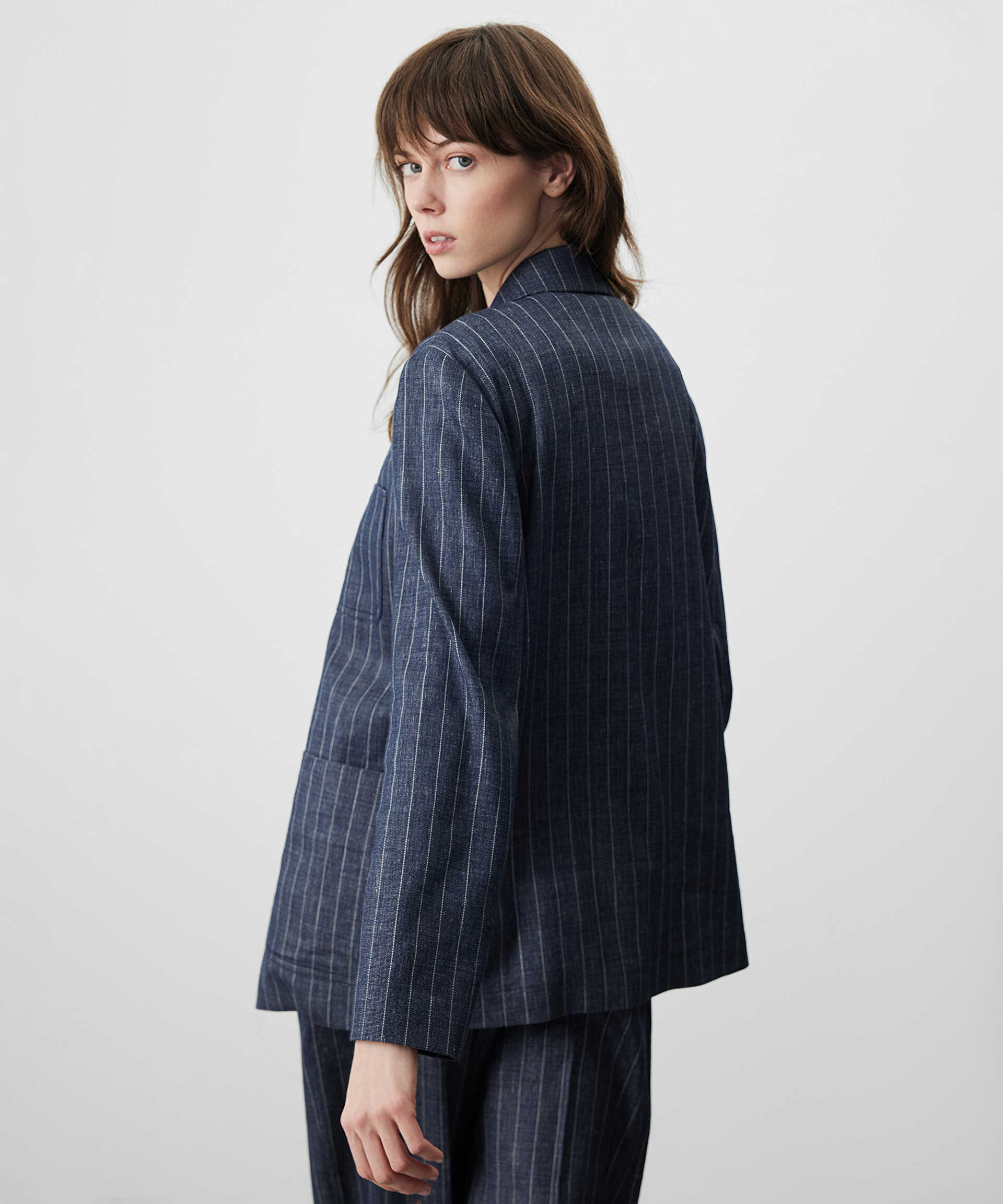 Miss İpekyol Lacivert Çizgili vatkalı blazer görsel 6