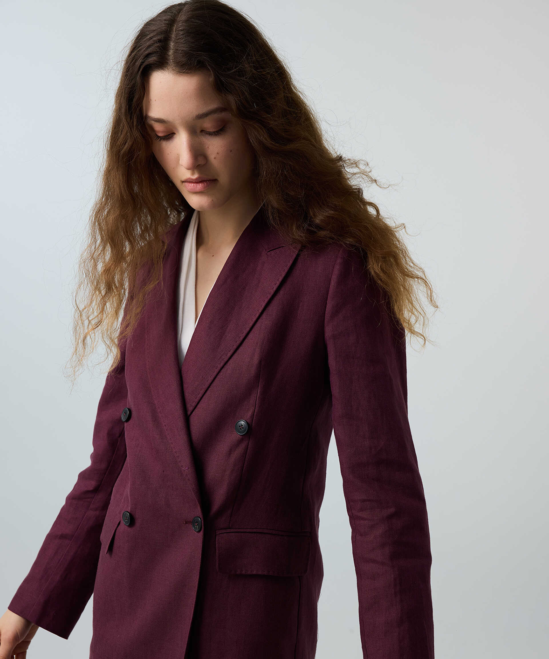 İpekyol Mor Kruvaze keten blazer