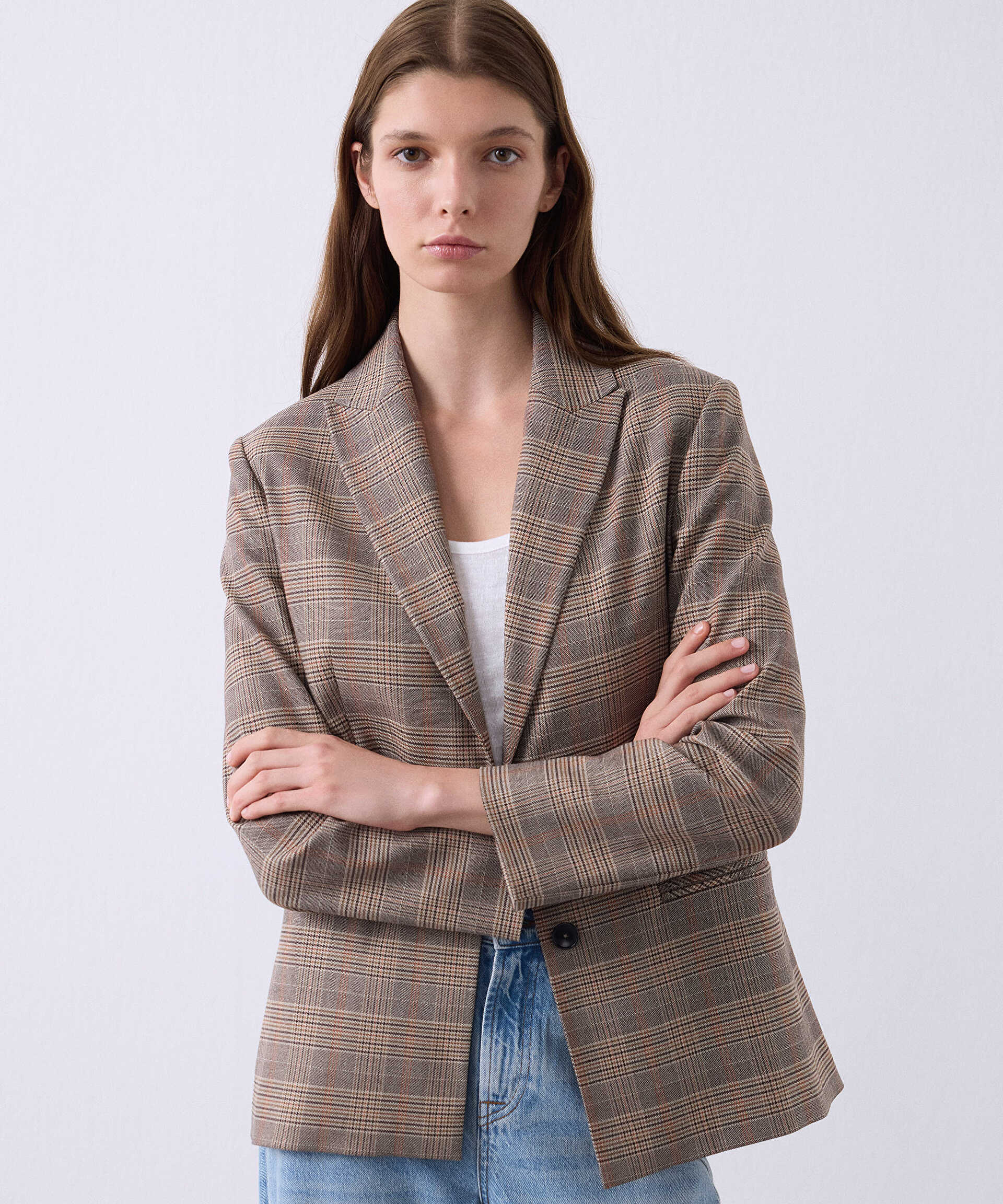 Miss İpekyol Kahverengi Ekose desen blazer görsel 2