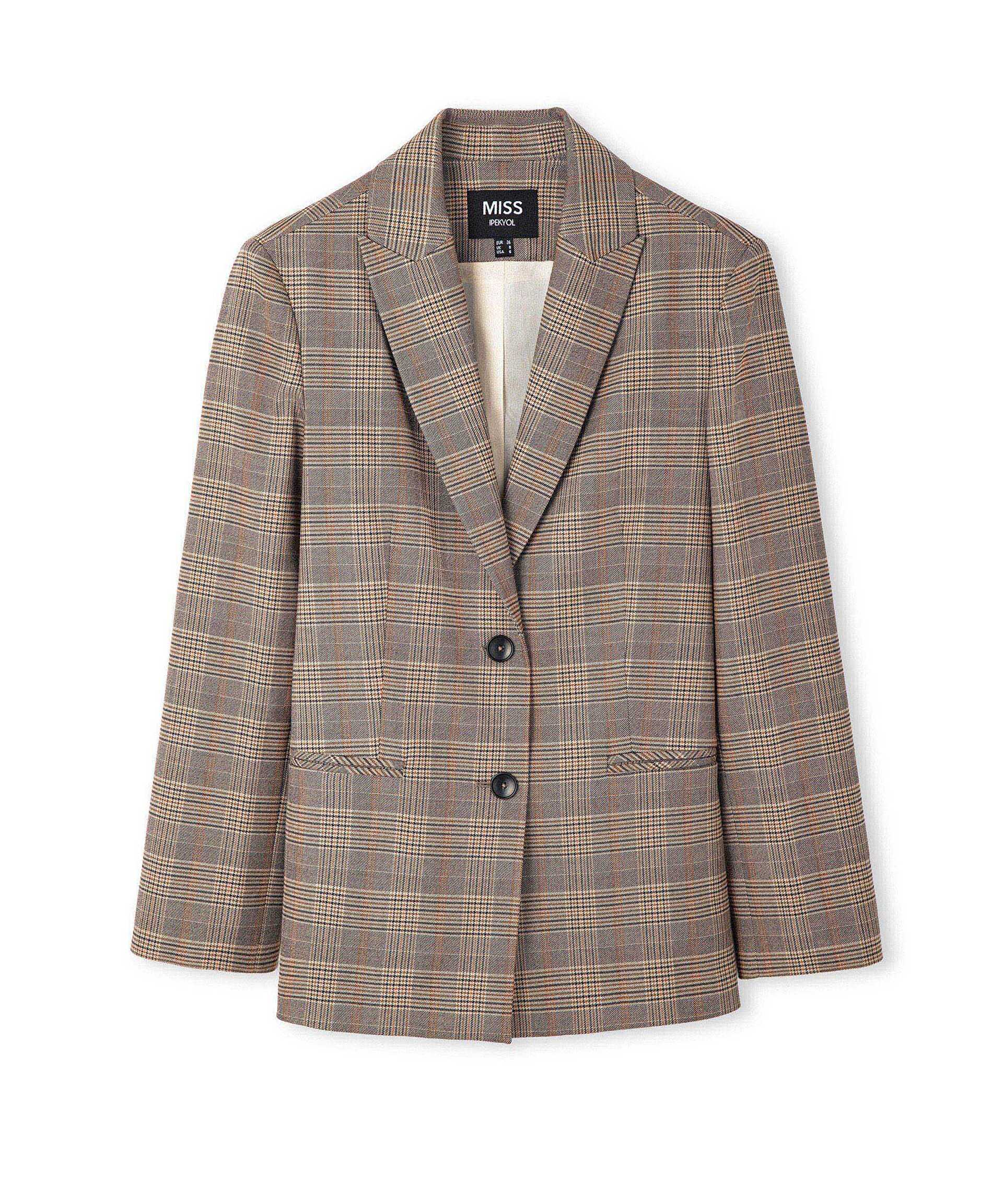 Miss İpekyol Kahverengi Ekose desen blazer görsel 6
