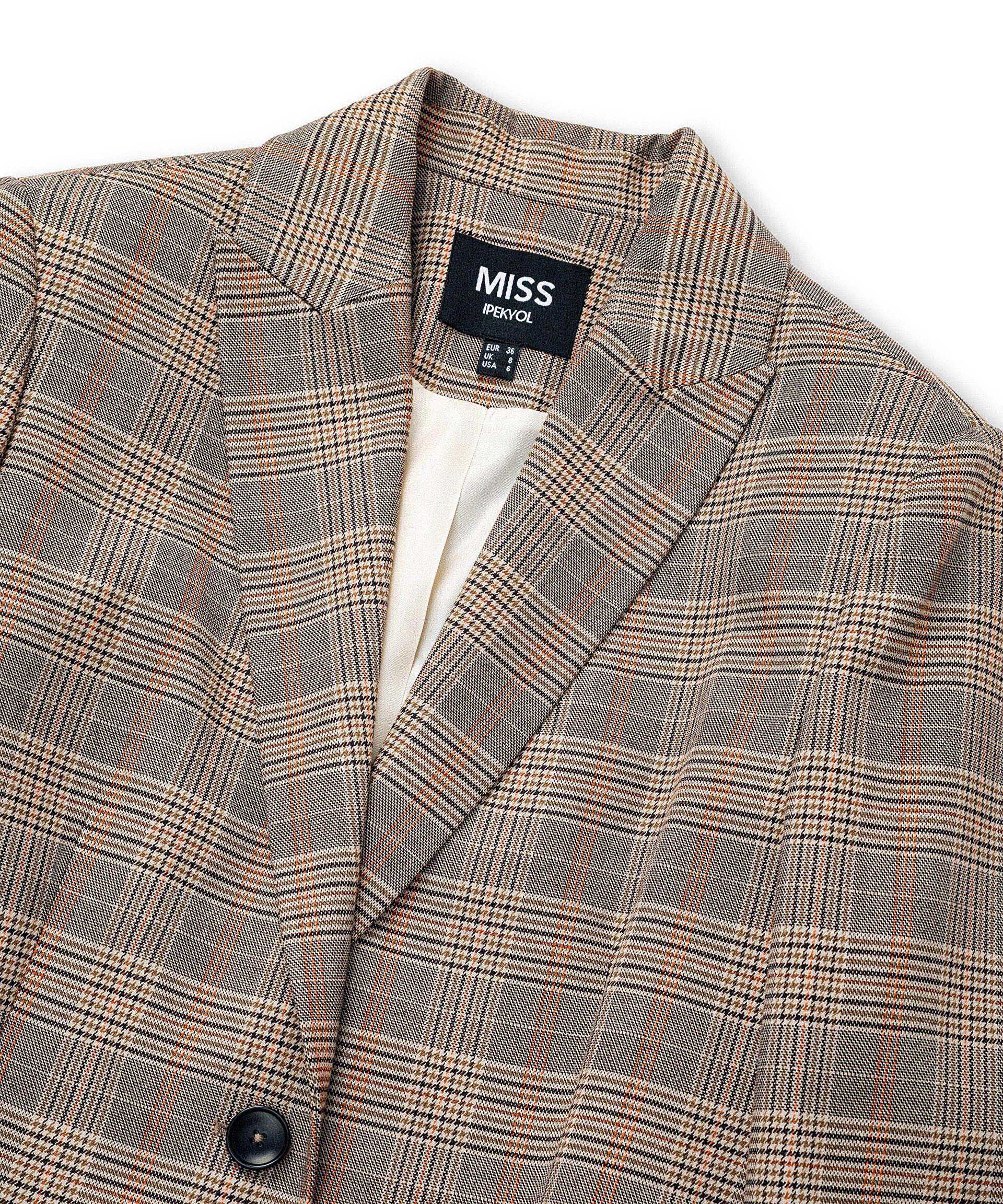 Miss İpekyol Kahverengi Ekose desen blazer görsel 7