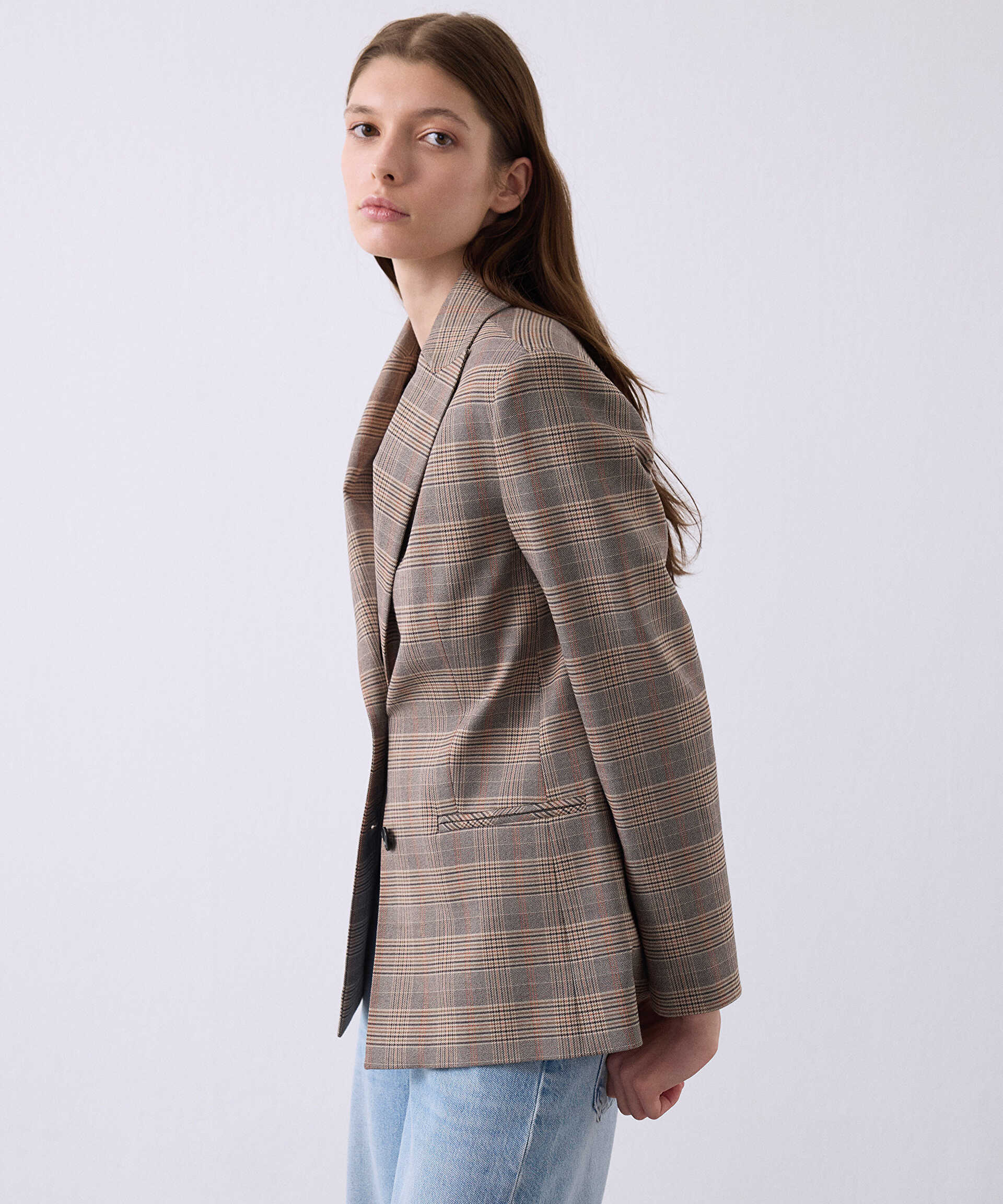 Miss İpekyol Kahverengi Ekose desen blazer görsel 4