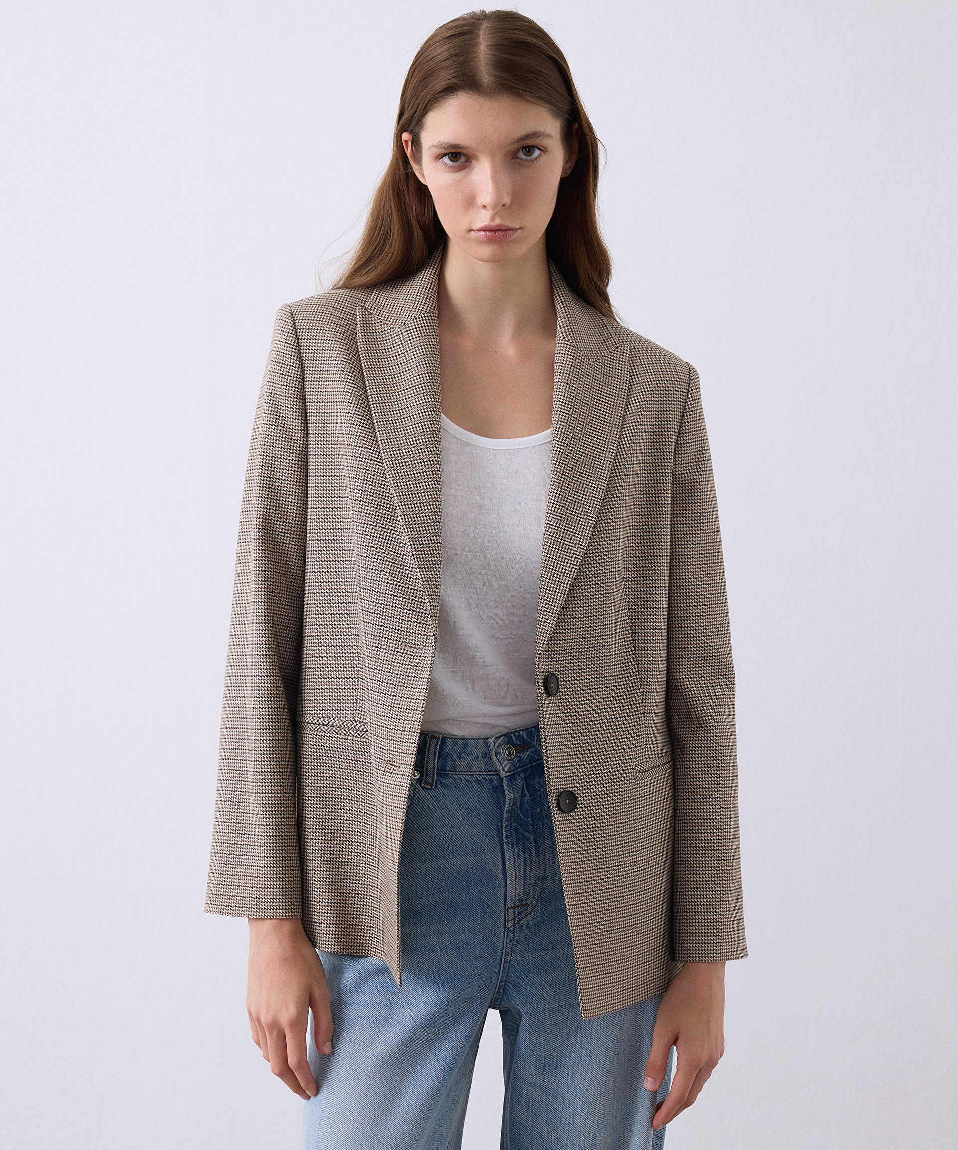Miss İpekyol Natürel Kazayağı desen blazer