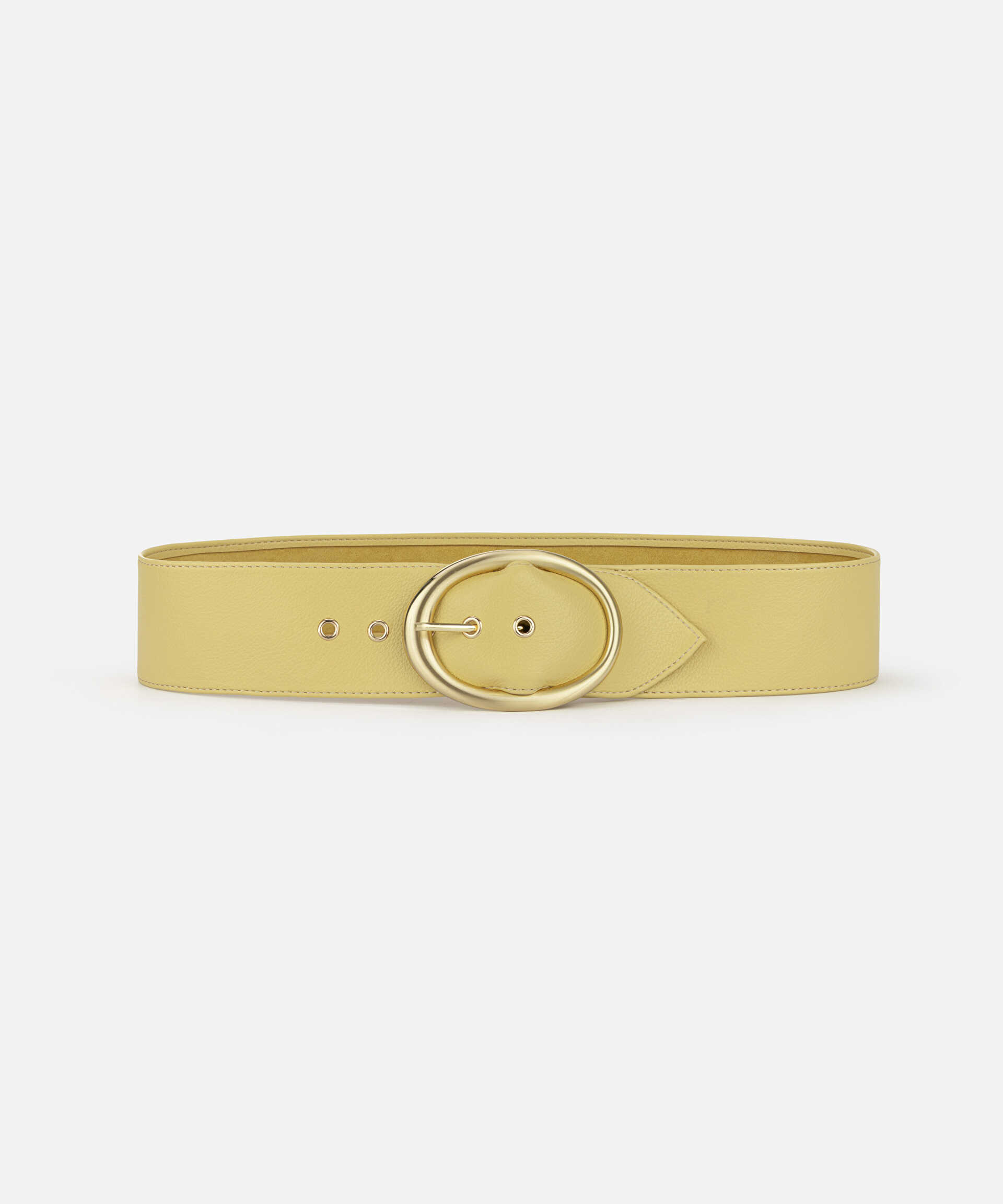 İpekyol Sarı Oval metal tokalı deri görünümlü kemer