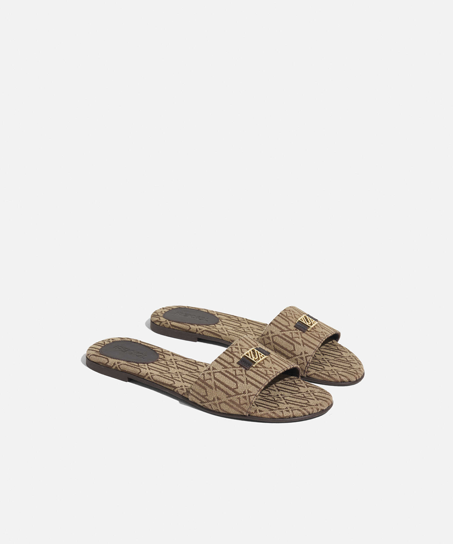 İpekyol Bej Metal tokalı monogram jakarlı terlik görsel 2