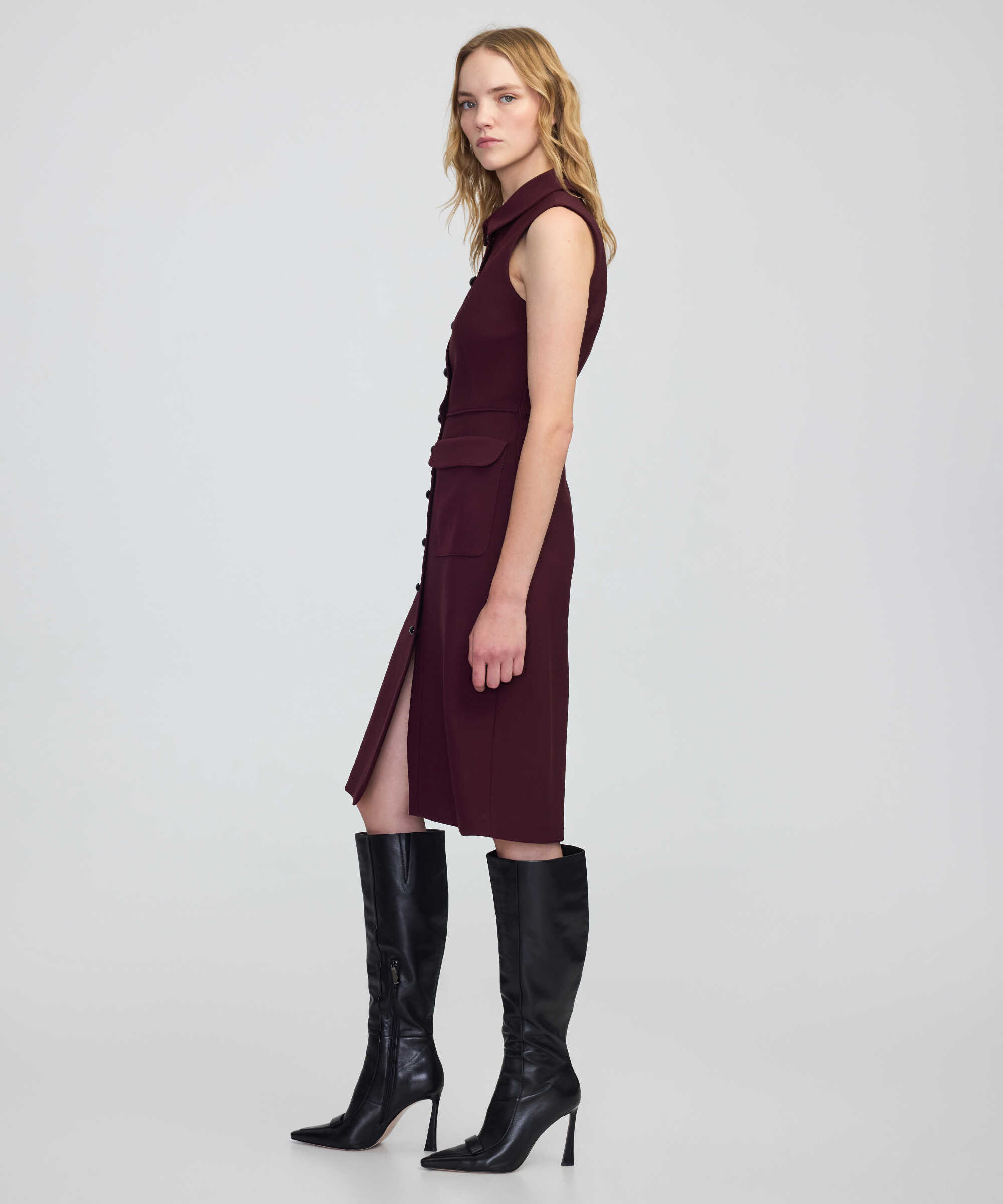 Geniş cepli midi elbise - IW6250002197035 - Bordo Elbise