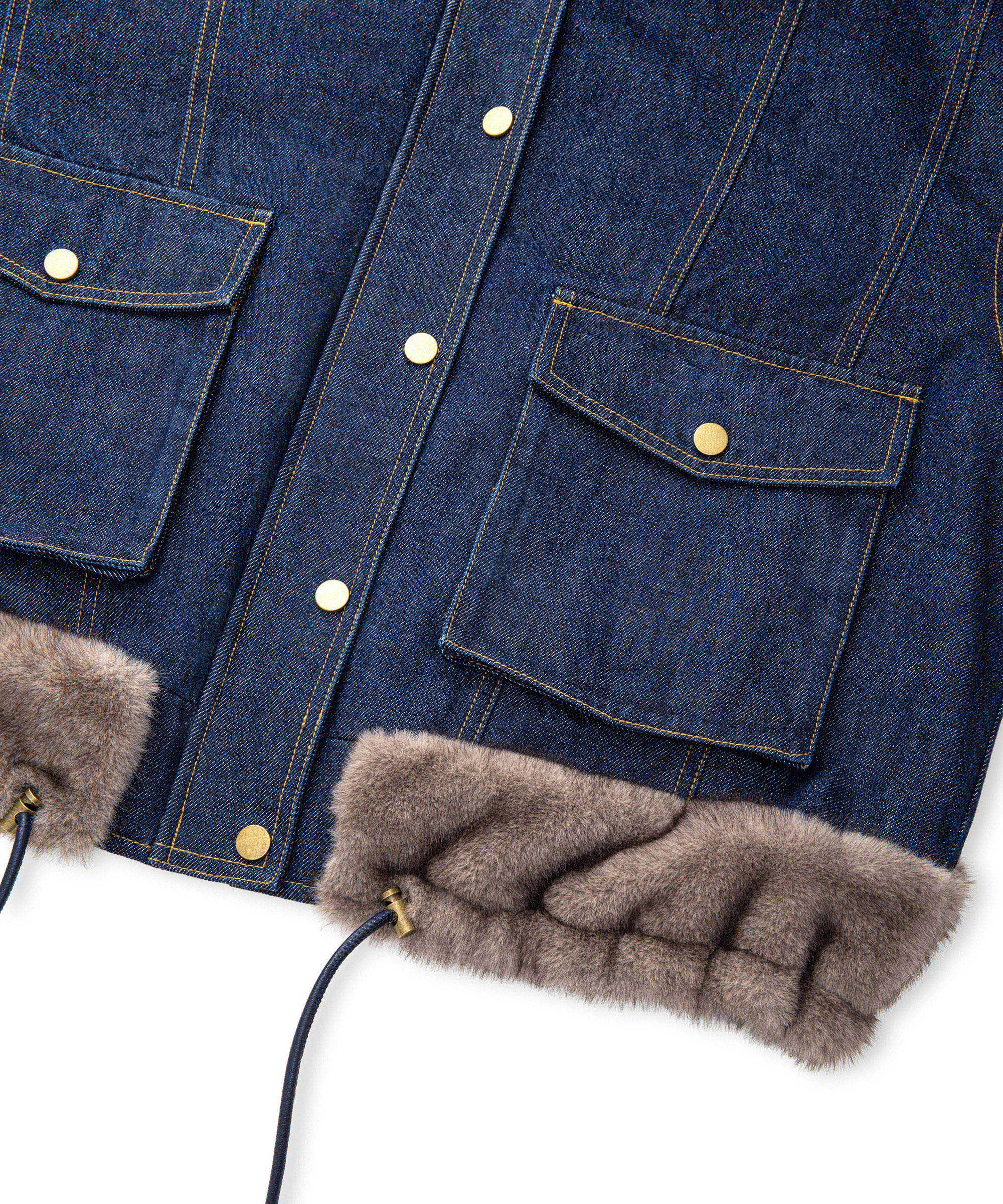 Suni kürk mix kemerli denim mont - IW6250012208629 - İndigo Mont