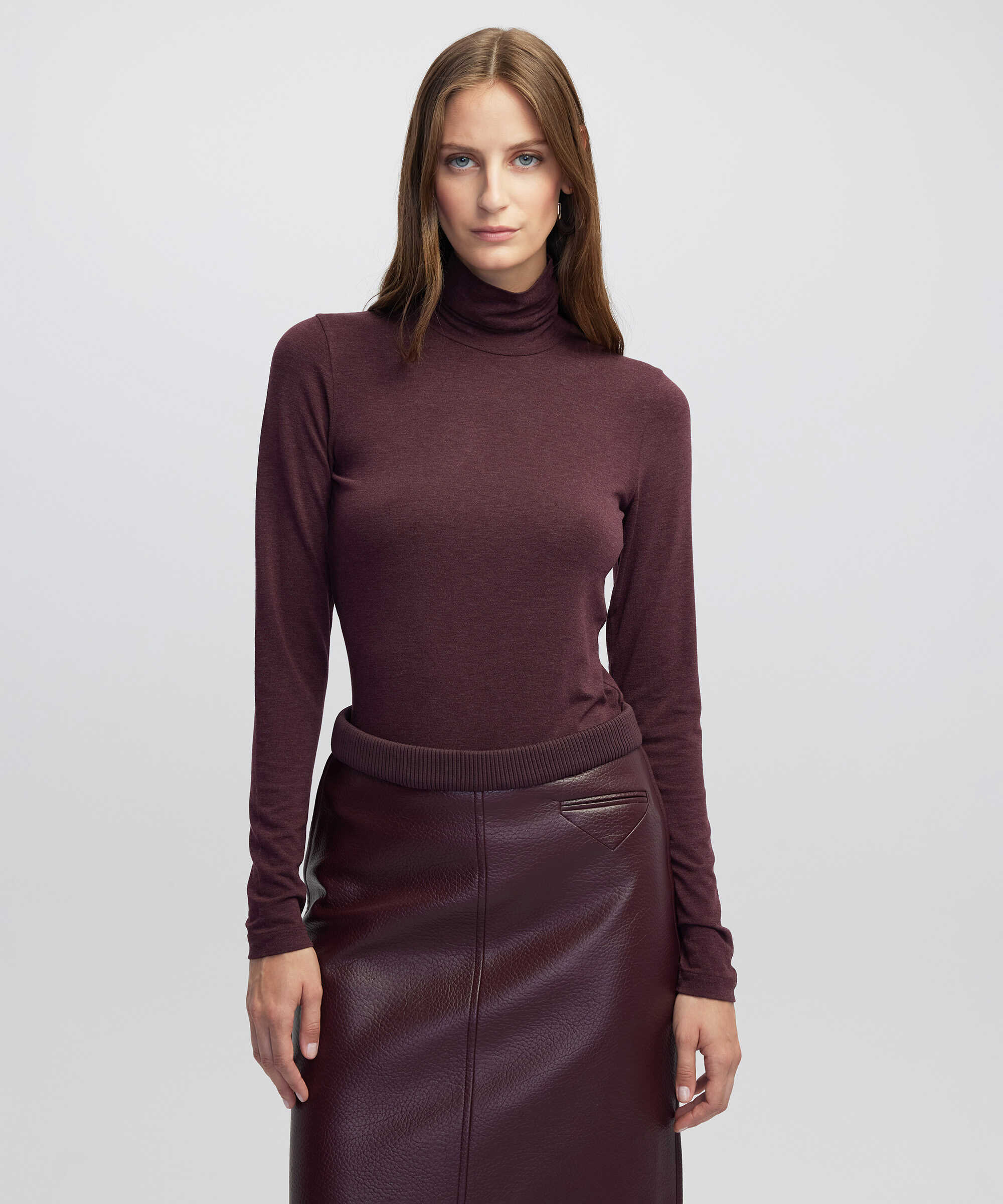 Balıkçı yaka basic tişört - IW6250070035035 - Bordo Tişört