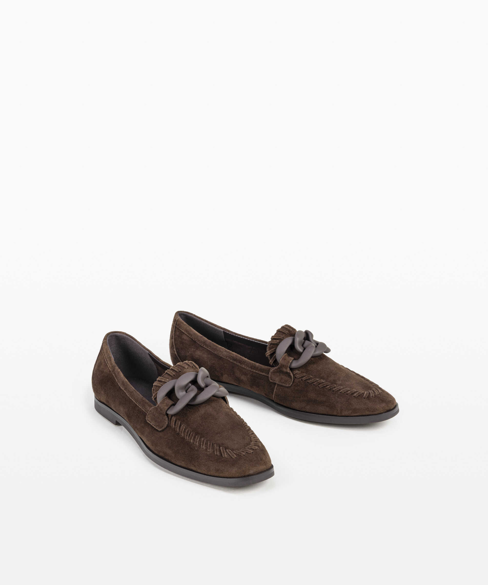%100 süet deri loafer - IW6250030003074 - Kahverengi Düz Ayakkabı