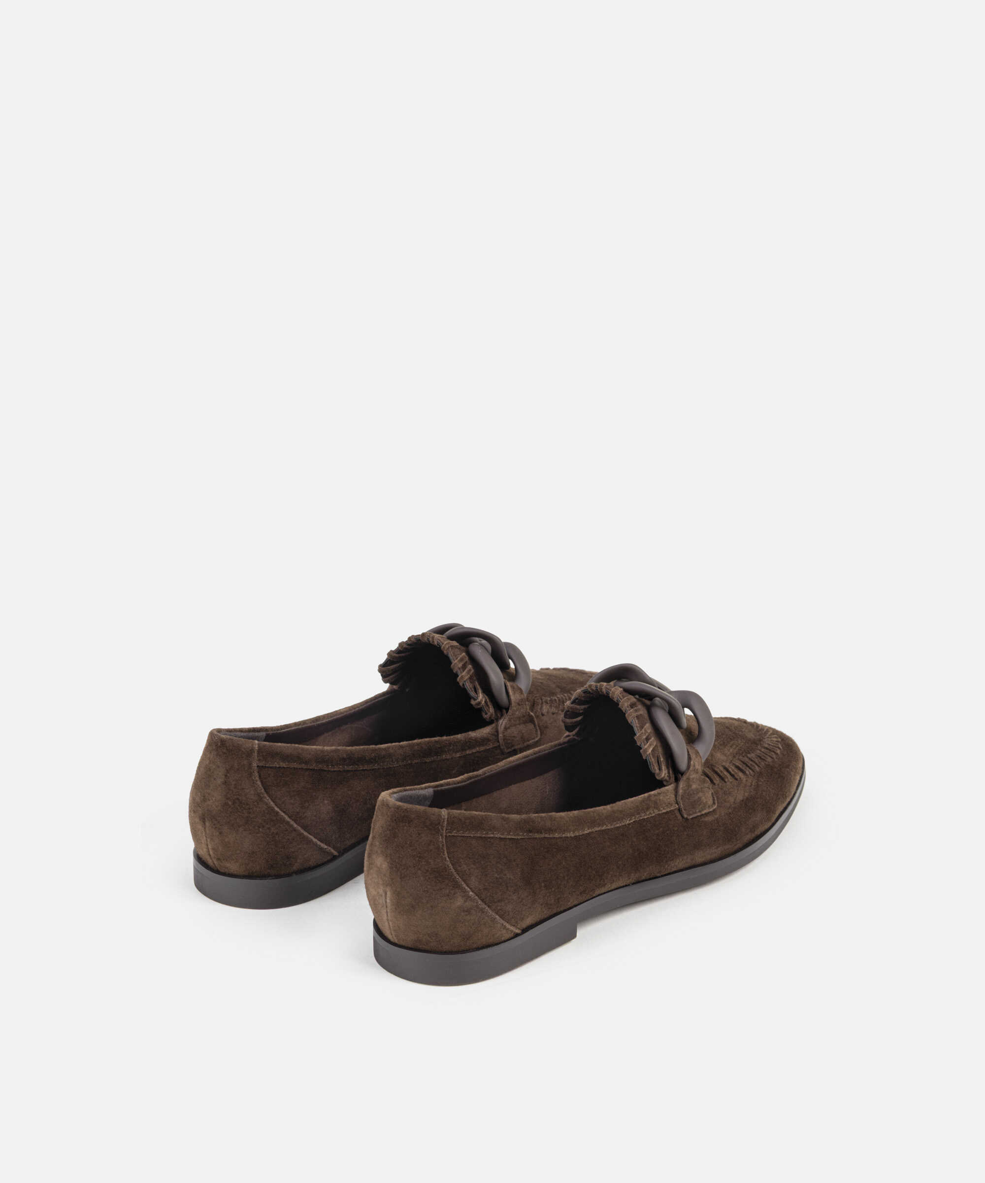 %100 süet deri loafer - IW6250030003074 - Kahverengi Düz Ayakkabı