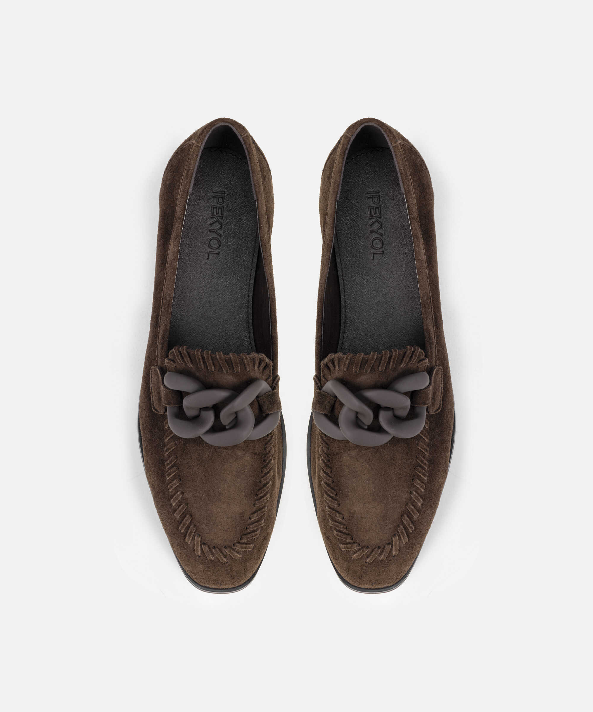 %100 süet deri loafer - IW6250030003074 - Kahverengi Düz Ayakkabı