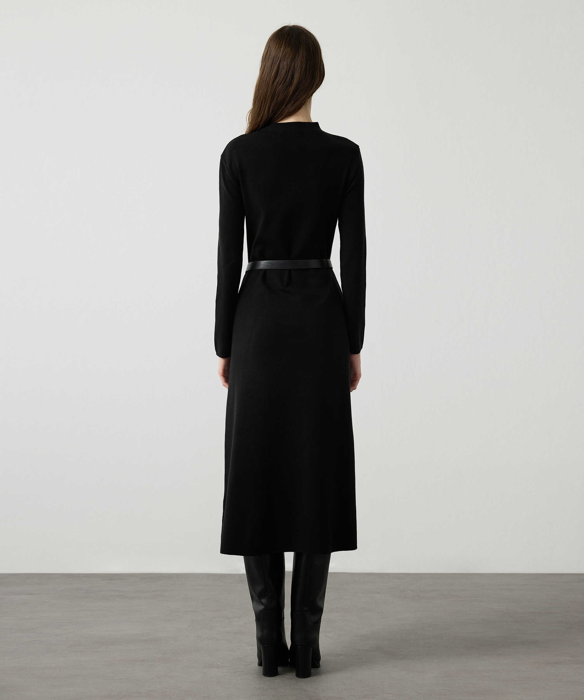 Kemerli triko elbise - IW6260002206001 - Siyah Elbise