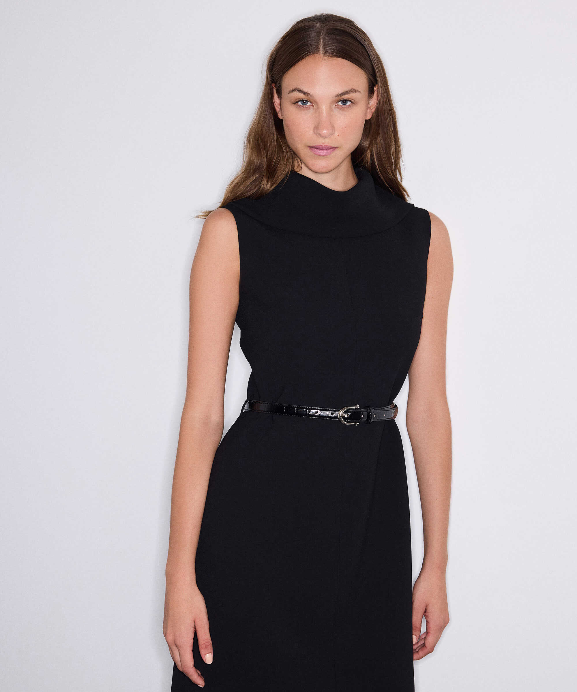 Kemerli midi elbise - IW6260002214001 - Siyah Elbise