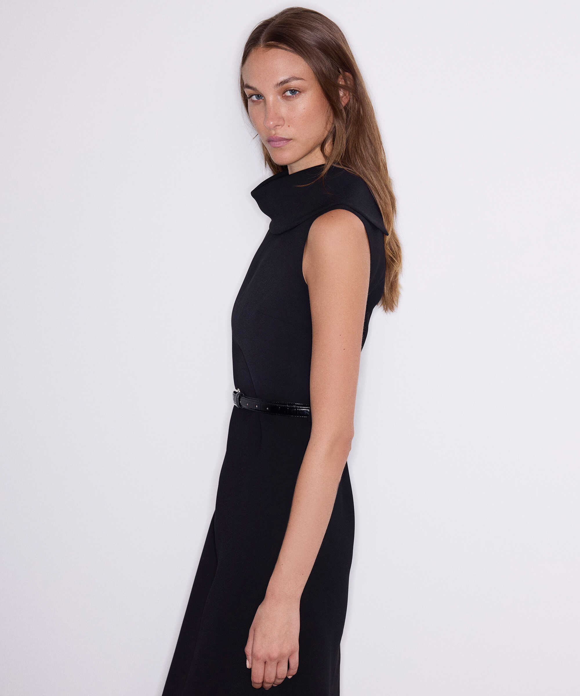Kemerli midi elbise - IW6260002214001 - Siyah Elbise