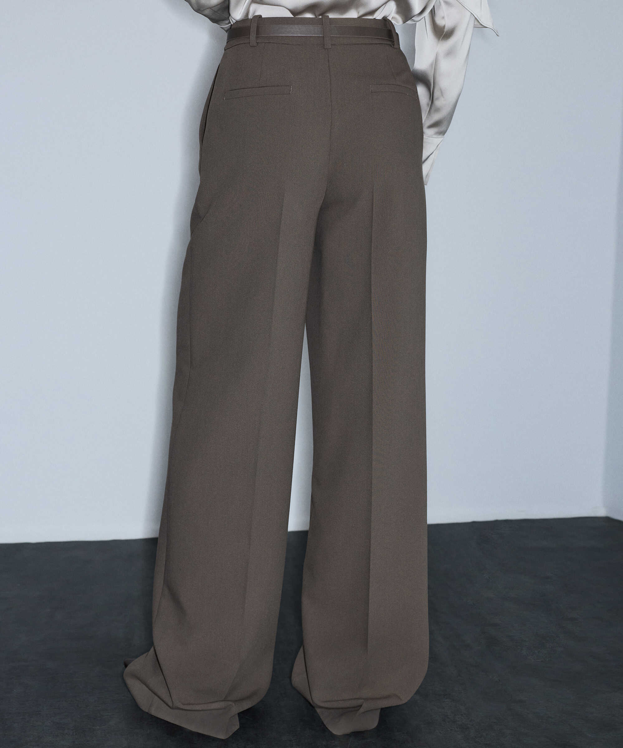 Kemerli wide leg pantolon - IW6260003101957 - Koyu Vizon Pantolon