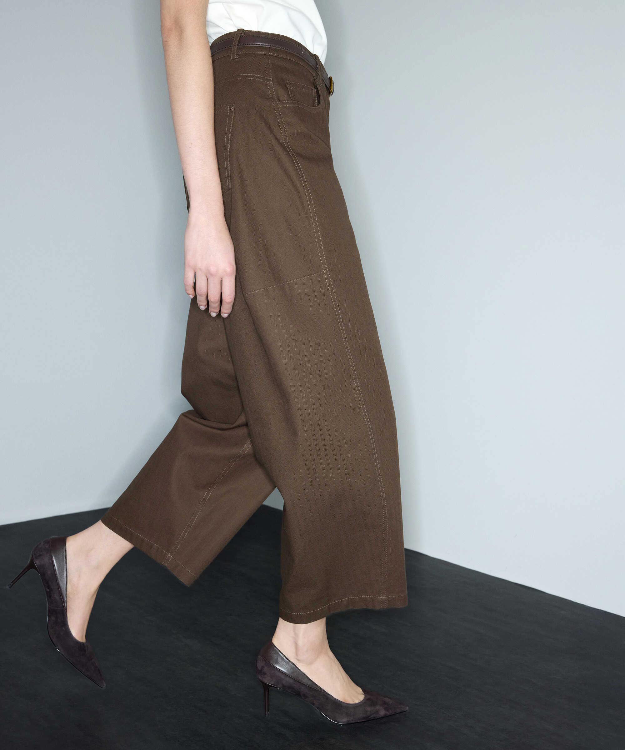 Dokulu barrel fit pantolon - IW6260003203074 - Kahverengi Pantolon