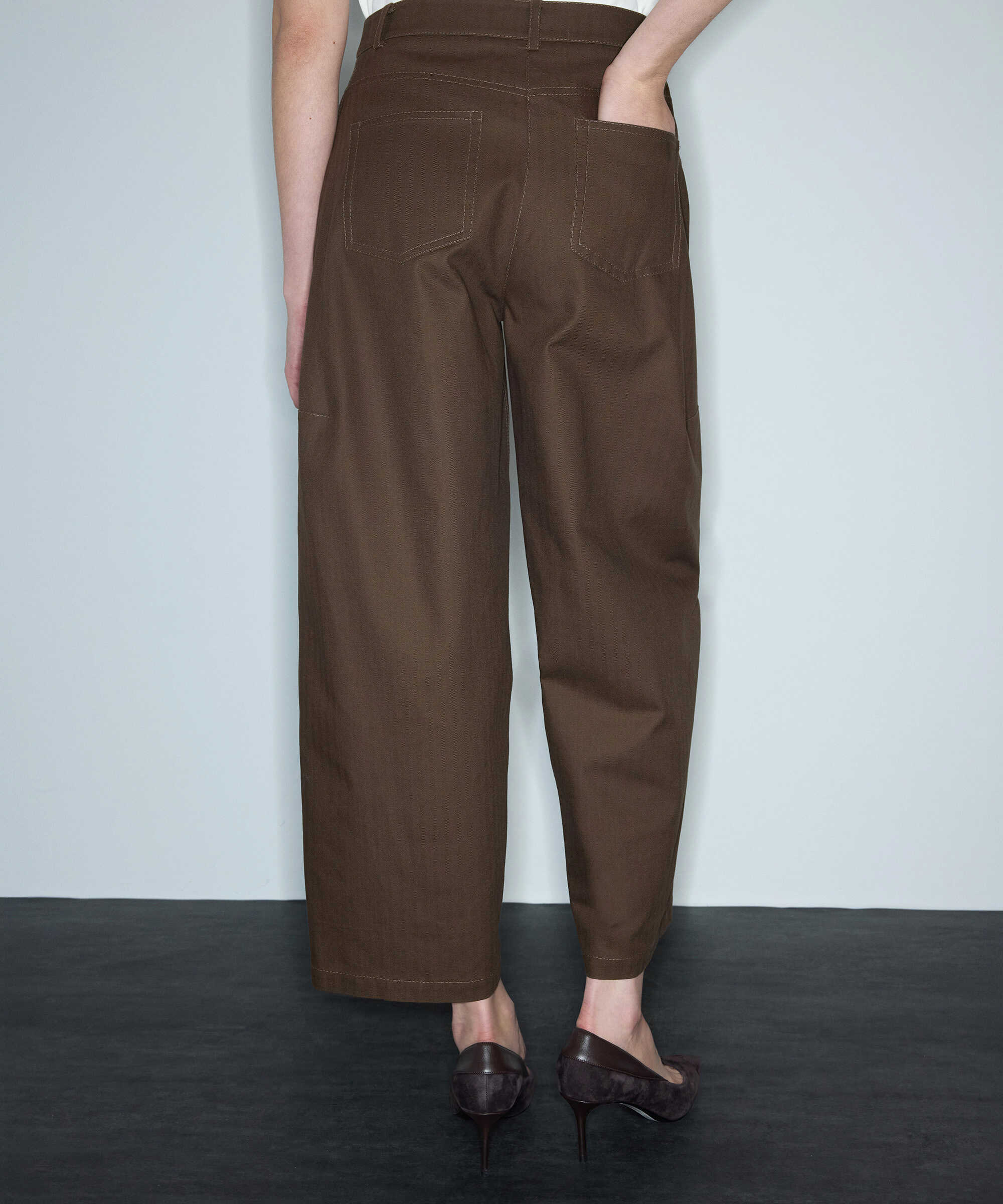 Dokulu barrel fit pantolon - IW6260003203074 - Kahverengi Pantolon