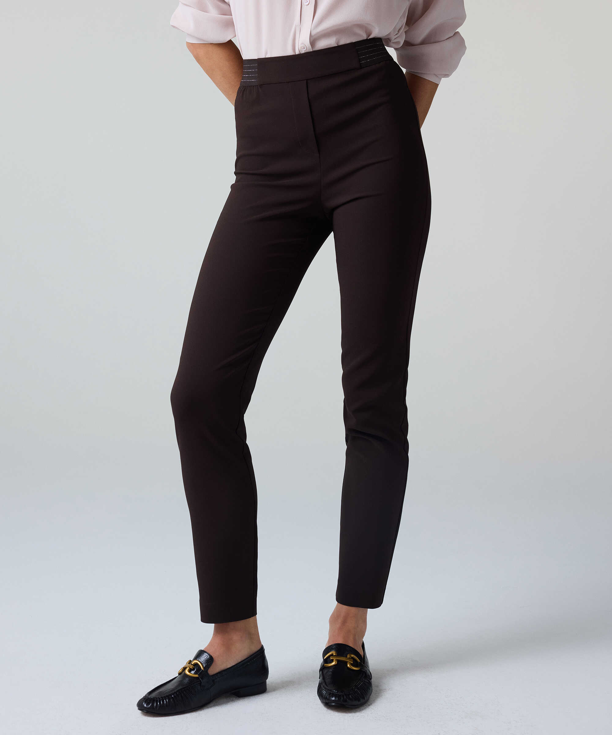 Lurex bel skinny fit pantolon - IW6260003263074 - Kahverengi Pantolon