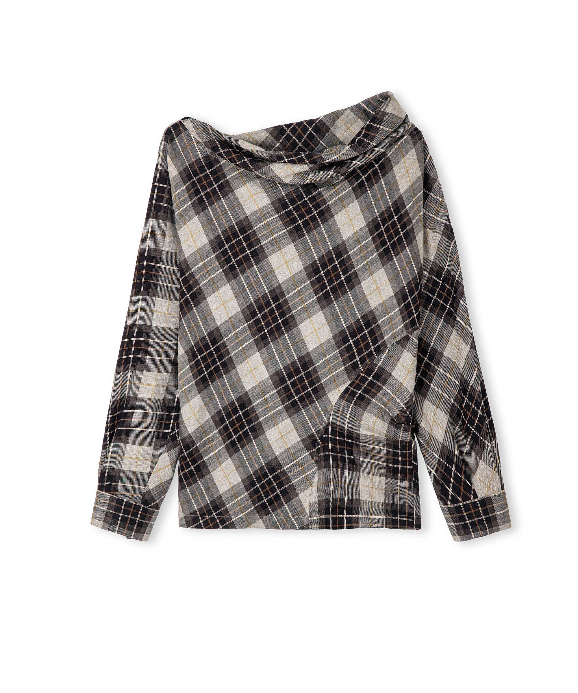 Ekose desen kayık yaka bluz - IW6260006116074 - Kahverengi undefined