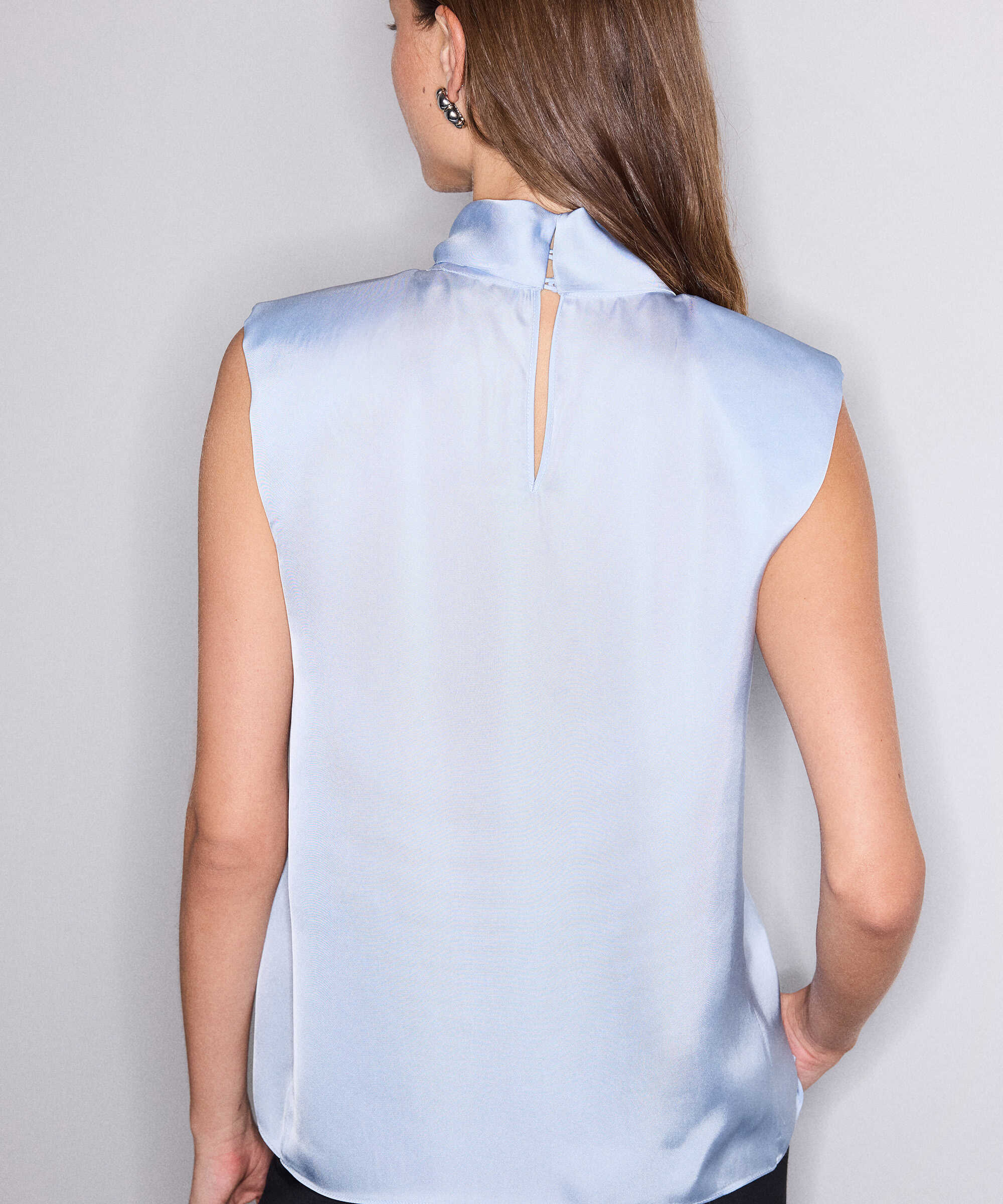 Saten görünümlü vatkalı bluz - IW6260006136028 - Açık Mavi Bluz