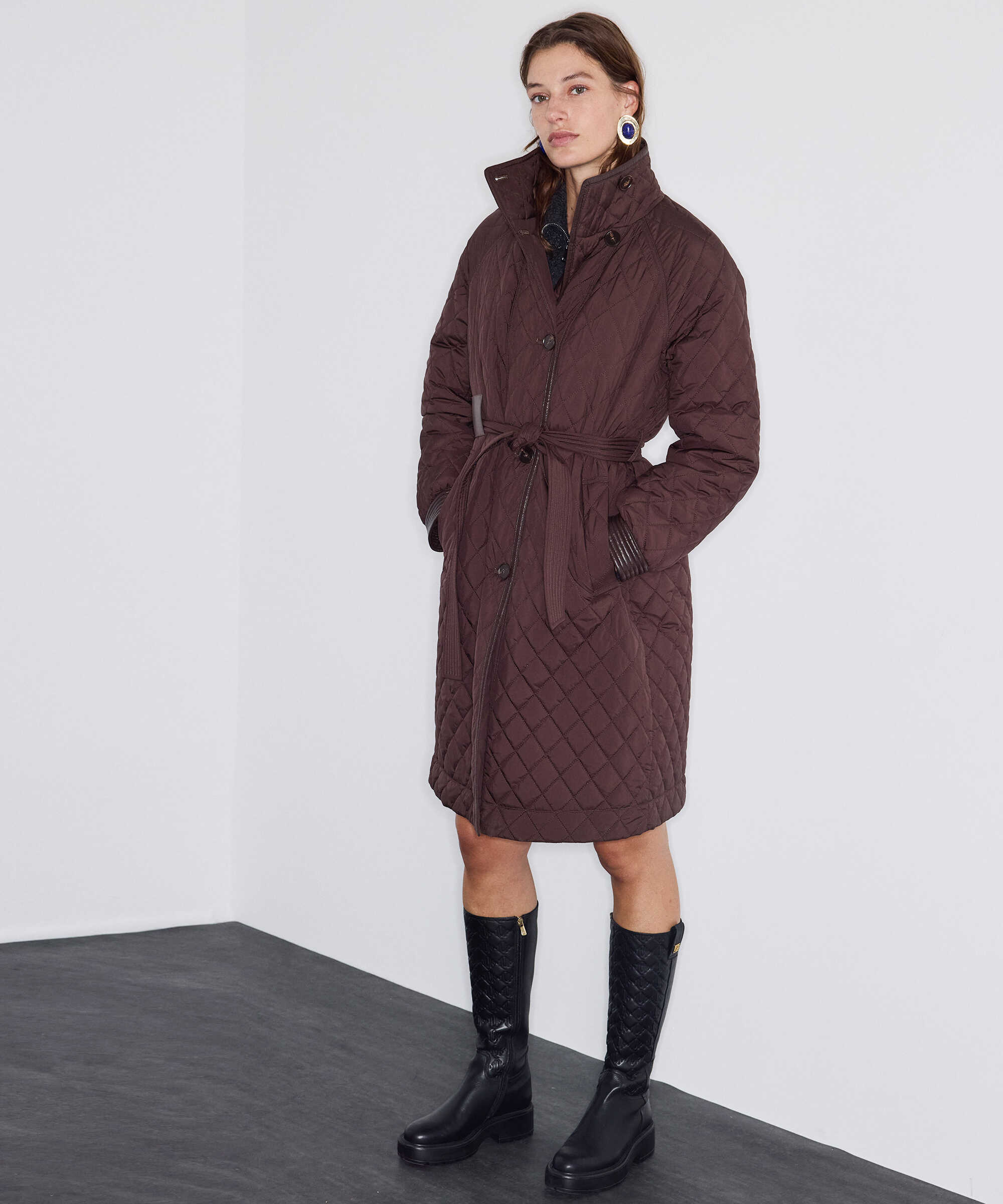 Kuşaklı kapitone mont - IW6260012153AD6 - Koyu Natürel Mont