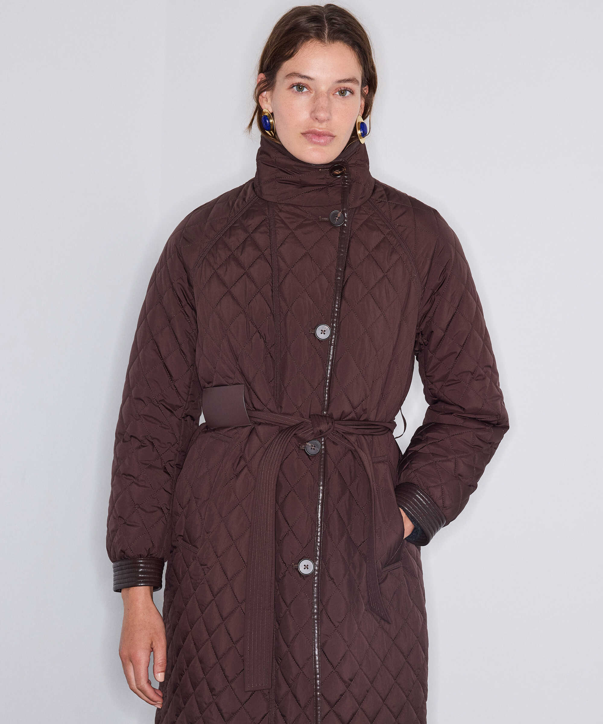 Kuşaklı kapitone mont - IW6260012153AD6 - Koyu Natürel Mont