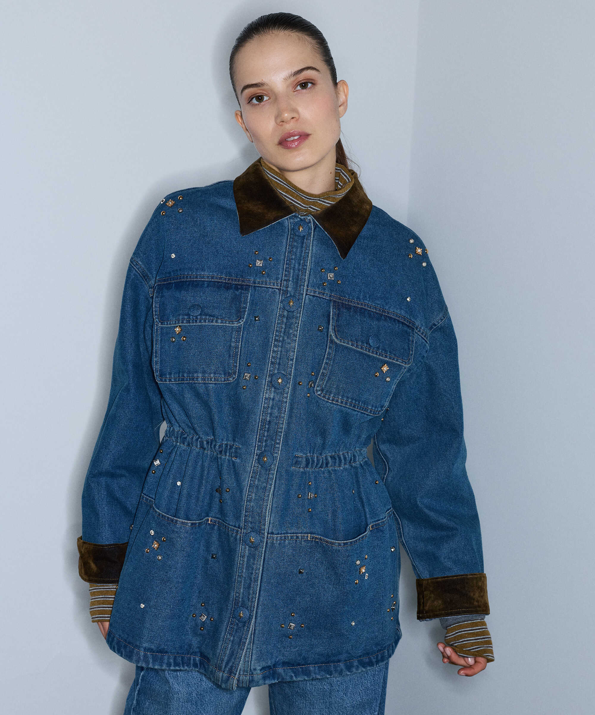 Karma aksesuarlı denim mont - IW6260012361629 - İndigo Mont