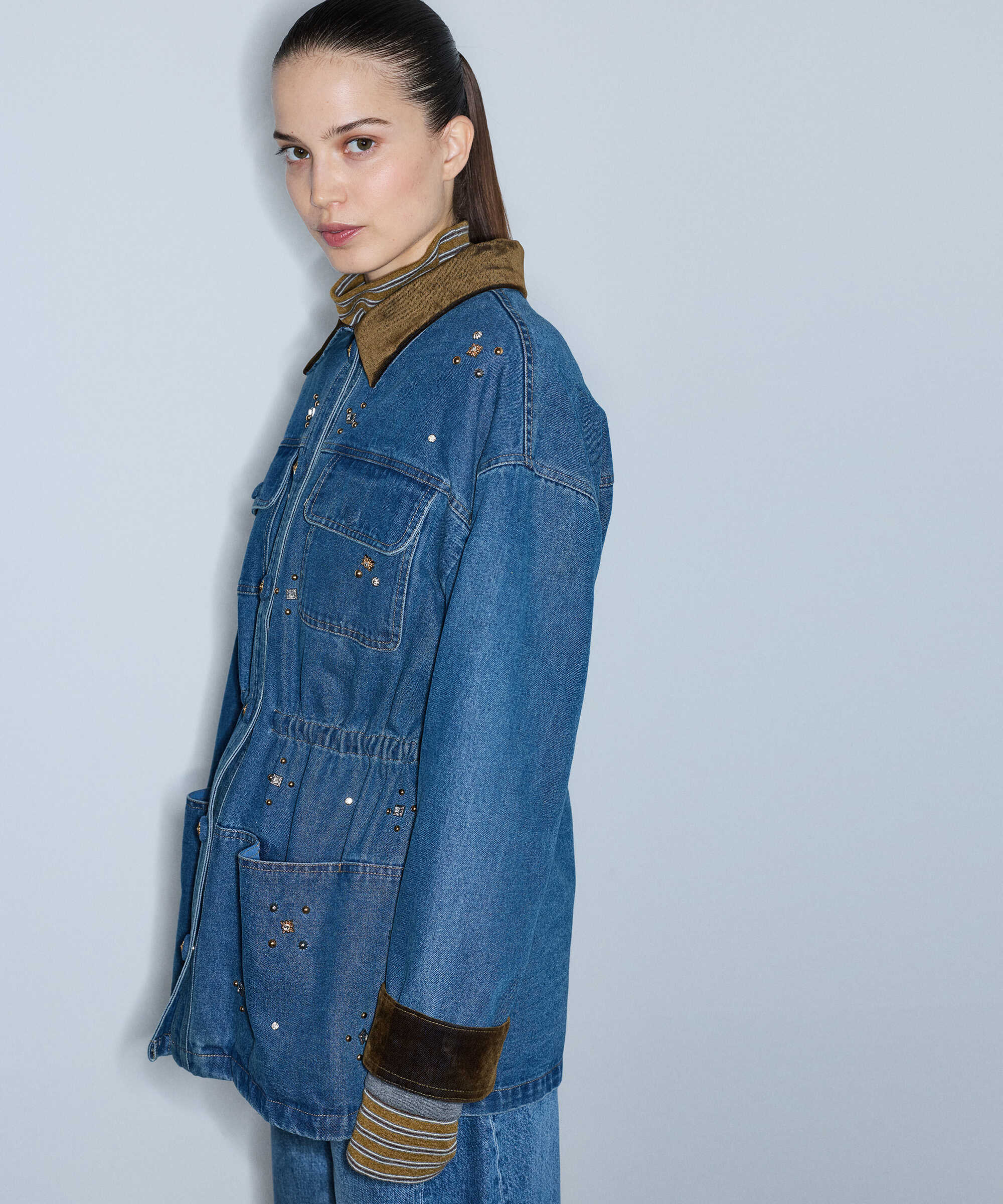 Karma aksesuarlı denim mont - IW6260012361629 - İndigo Mont