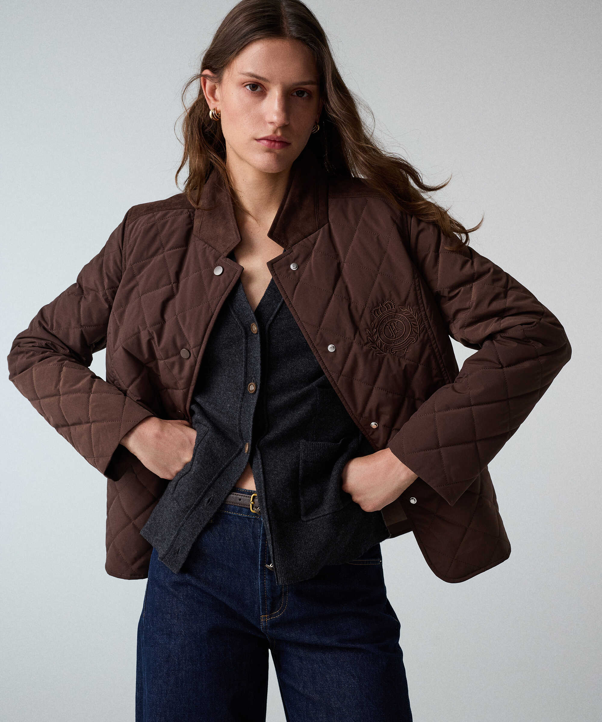 Monogram nakışlı kapitone mont - IW6260012379074 - Kahverengi Mont