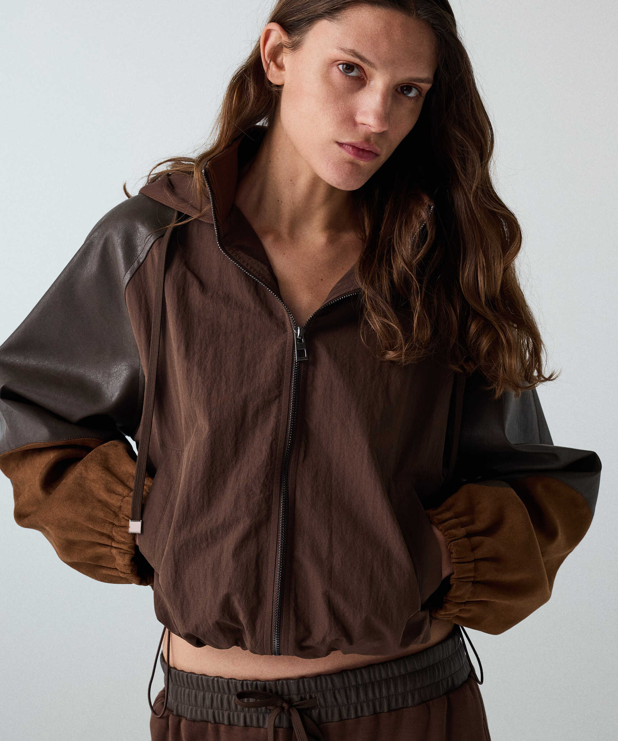 Kumaş mix colorblock mont - IW6260012418074 - Kahverengi Mont