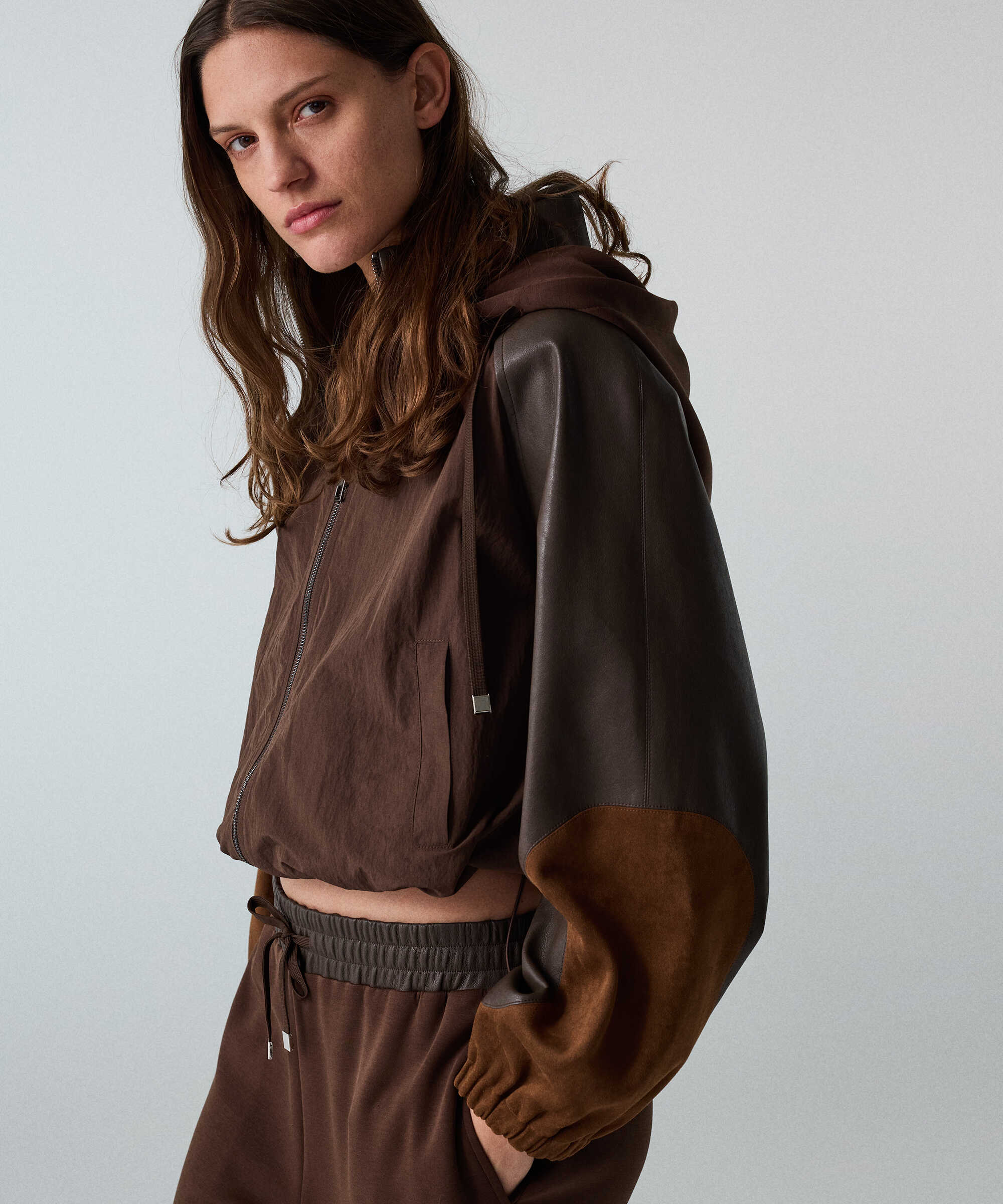 Kumaş mix colorblock mont - IW6260012418074 - Kahverengi Mont