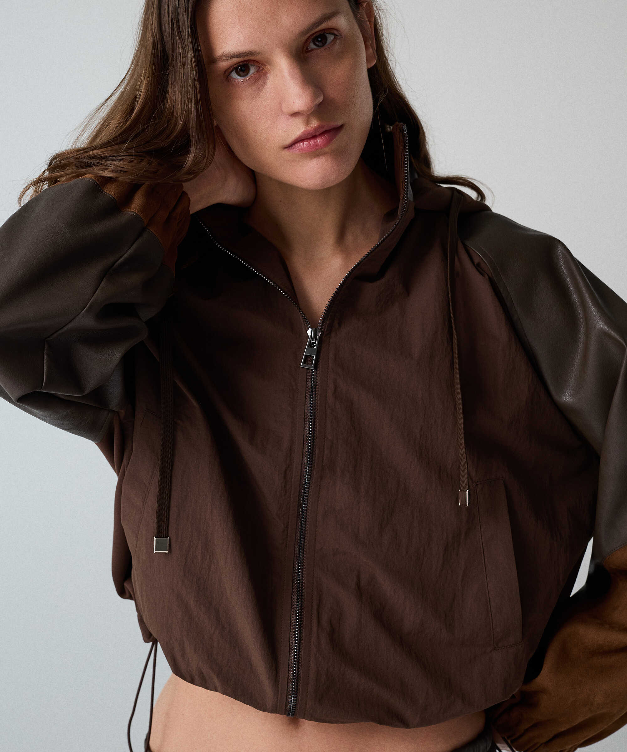 Kumaş mix colorblock mont - IW6260012418074 - Kahverengi Mont