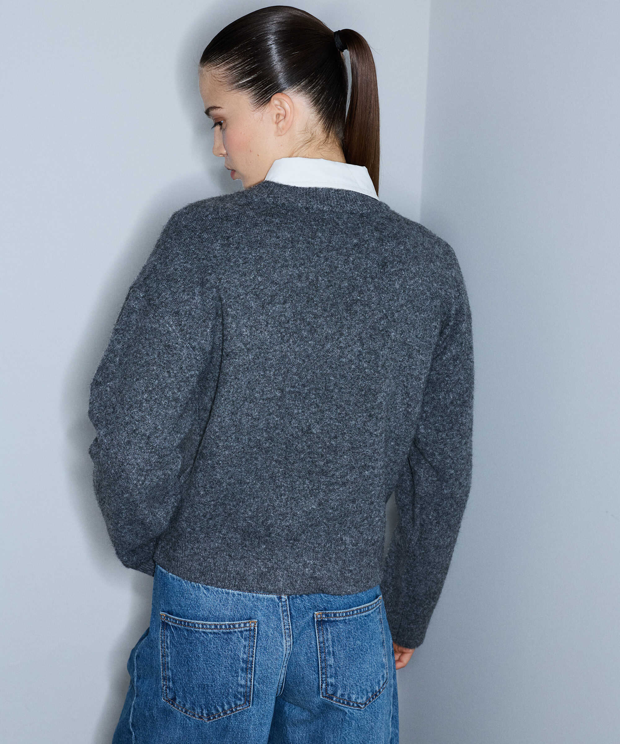 Poplin mix çift parça kazak - IW6260050148036 - Antrasit Triko