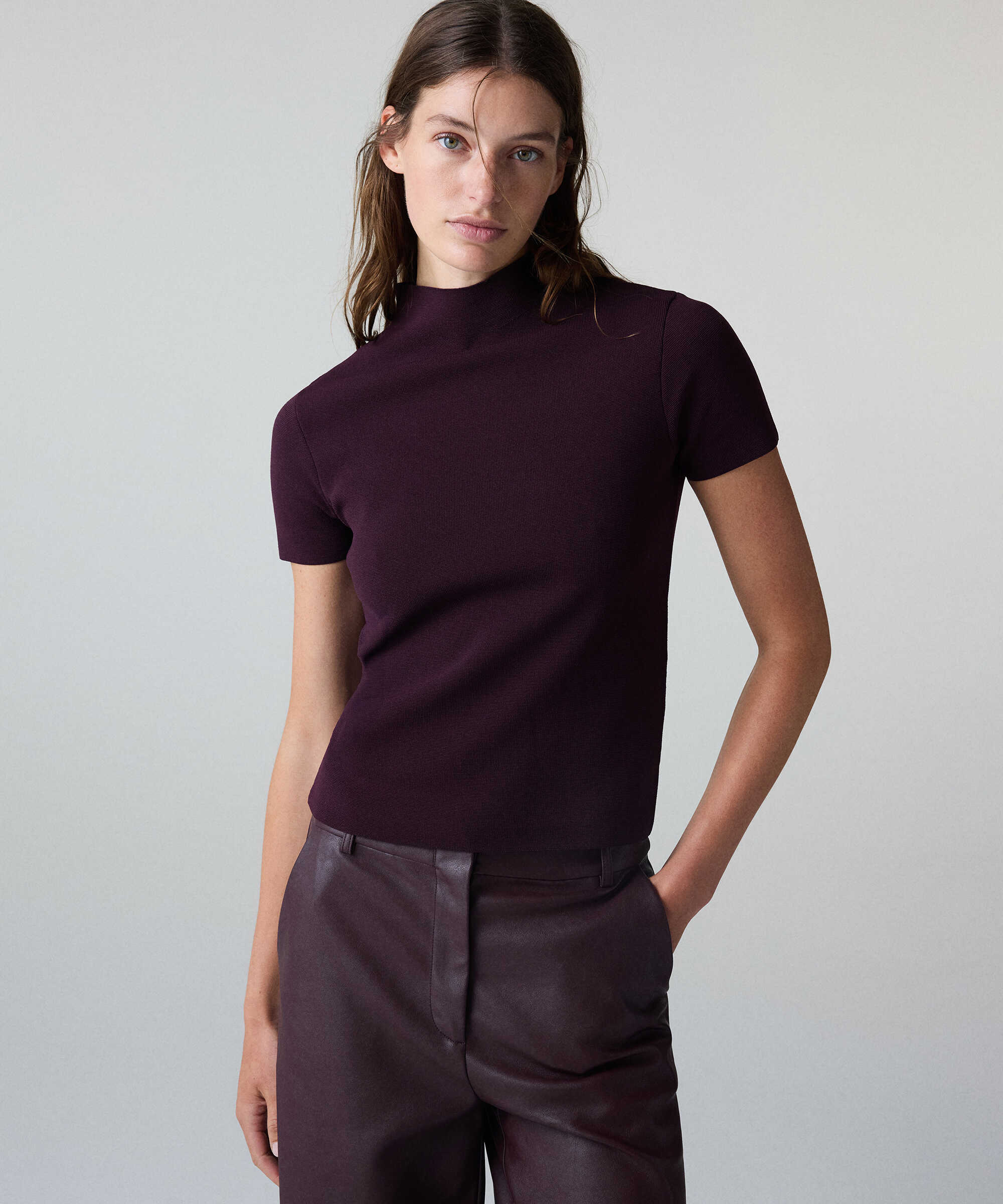 Dik yaka basic triko - IW6260050209008 - Mürdüm Triko