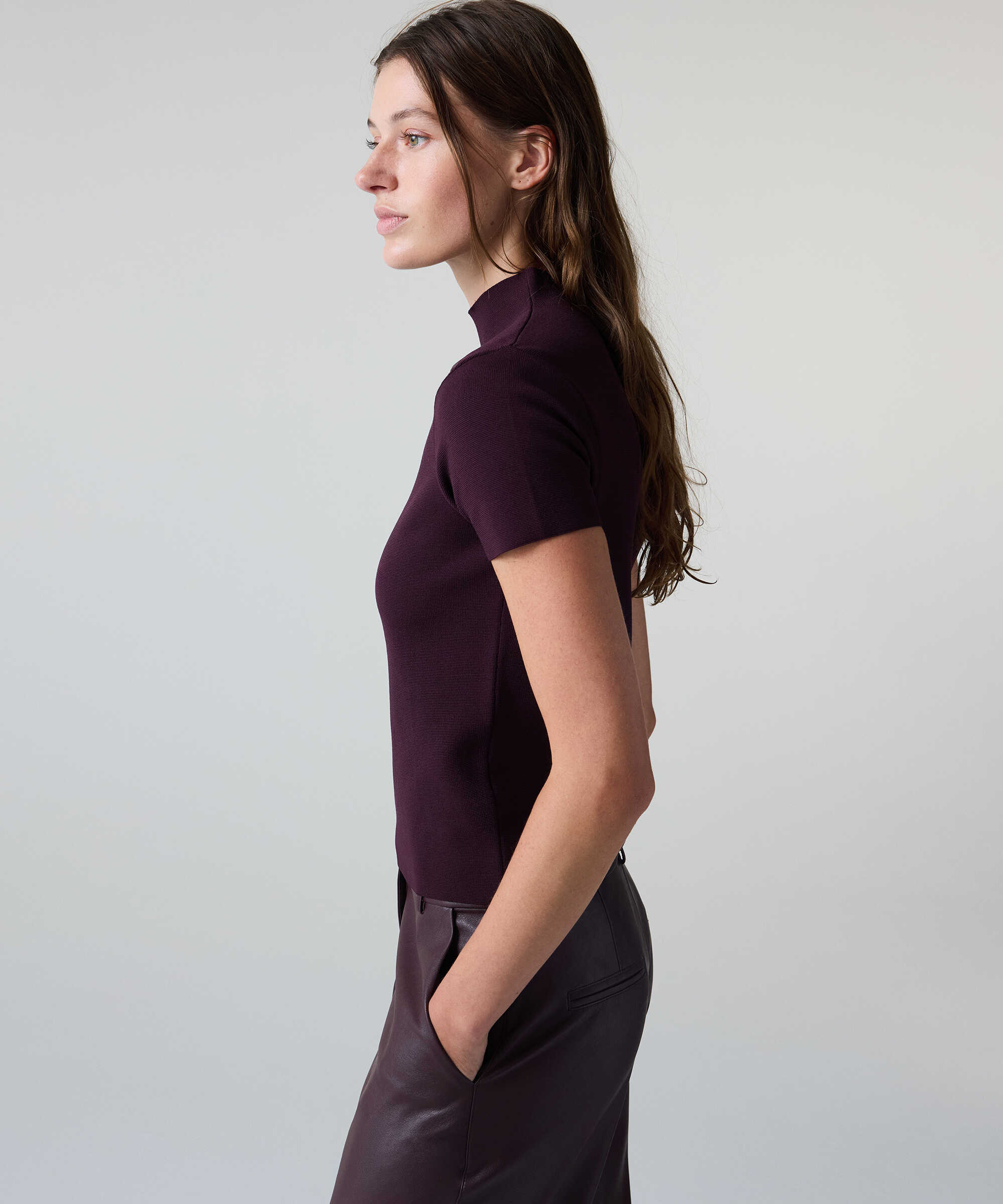 Dik yaka basic triko - IW6260050209008 - Mürdüm Triko