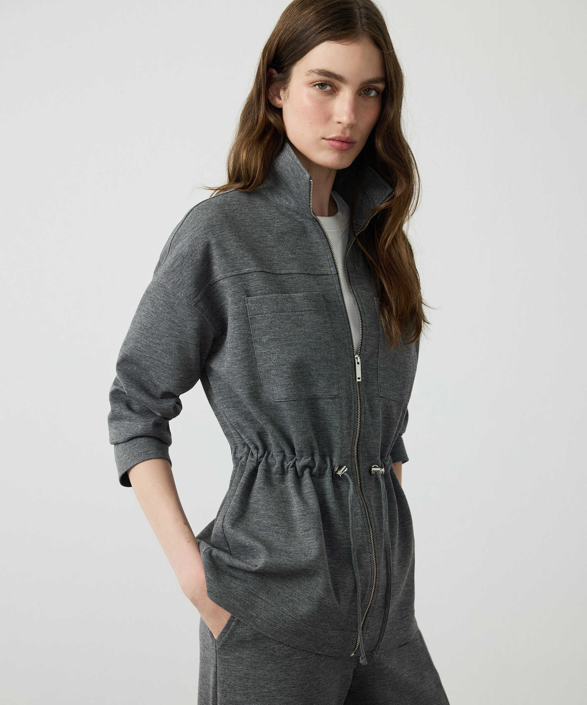 Ayarlanabilir bel dik yaka sweatshirt - IW6260091033005 - Gri Sweatshırt