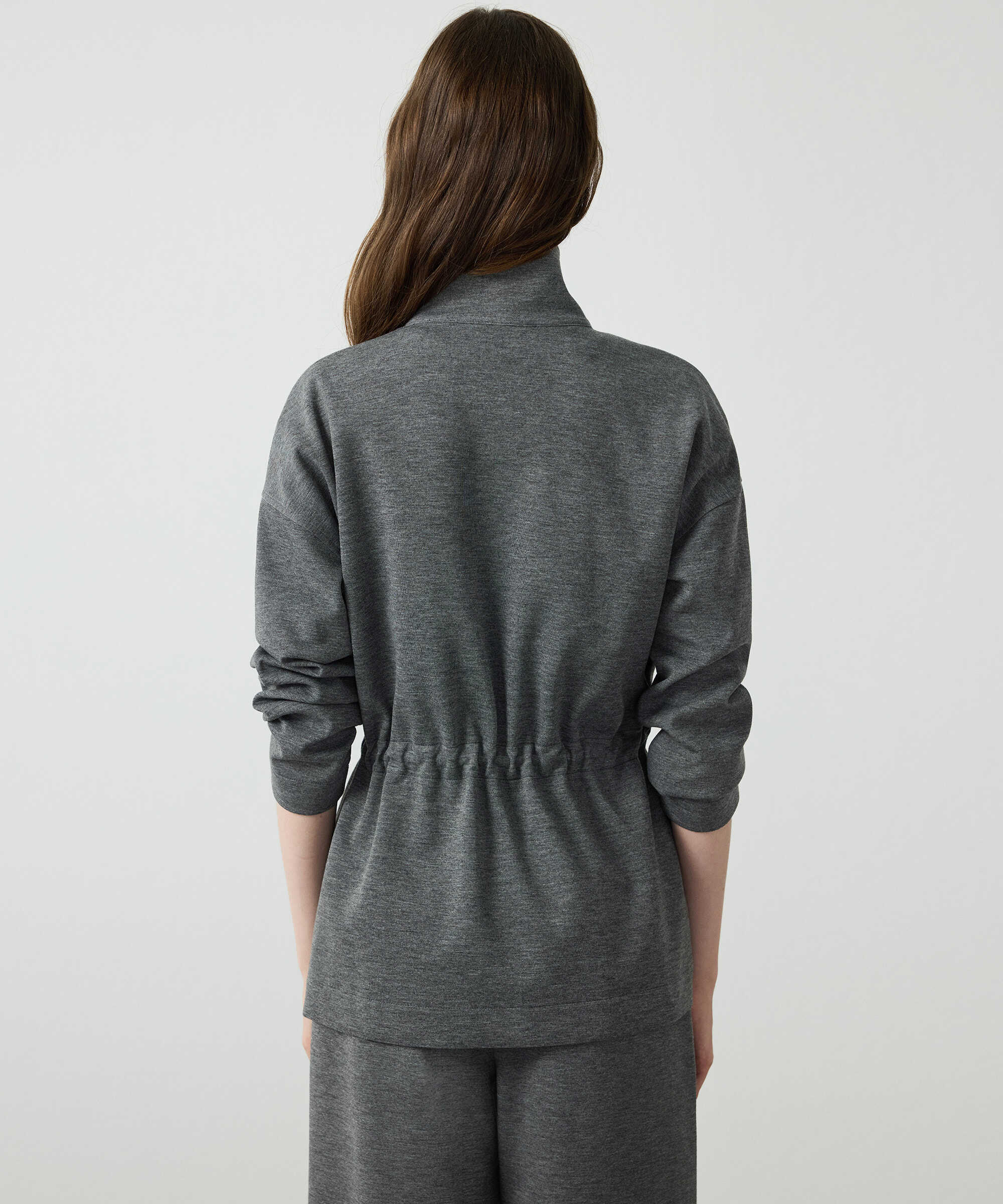 Ayarlanabilir bel dik yaka sweatshirt - IW6260091033005 - Gri Sweatshırt
