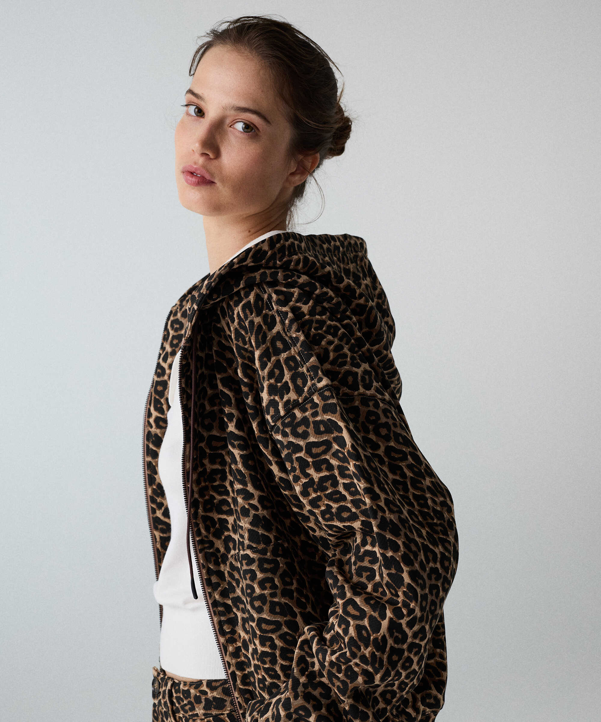 Leopar desen oversize sweatshirt - IW6260091111074 - Kahverengi Sweatshırt