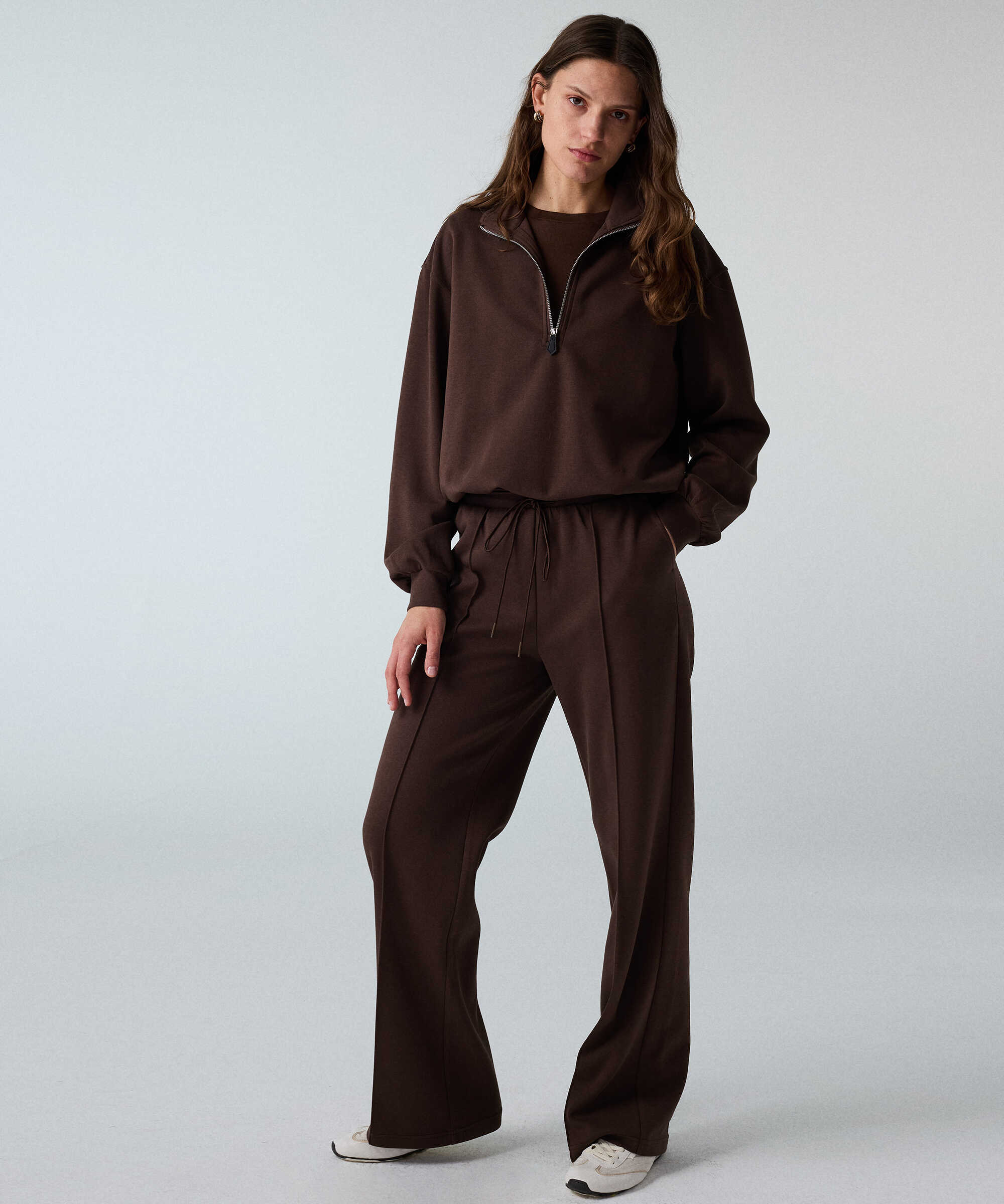 Çift parça görünüm sweatshirt - IW6260091112074 - Kahverengi Sweatshırt
