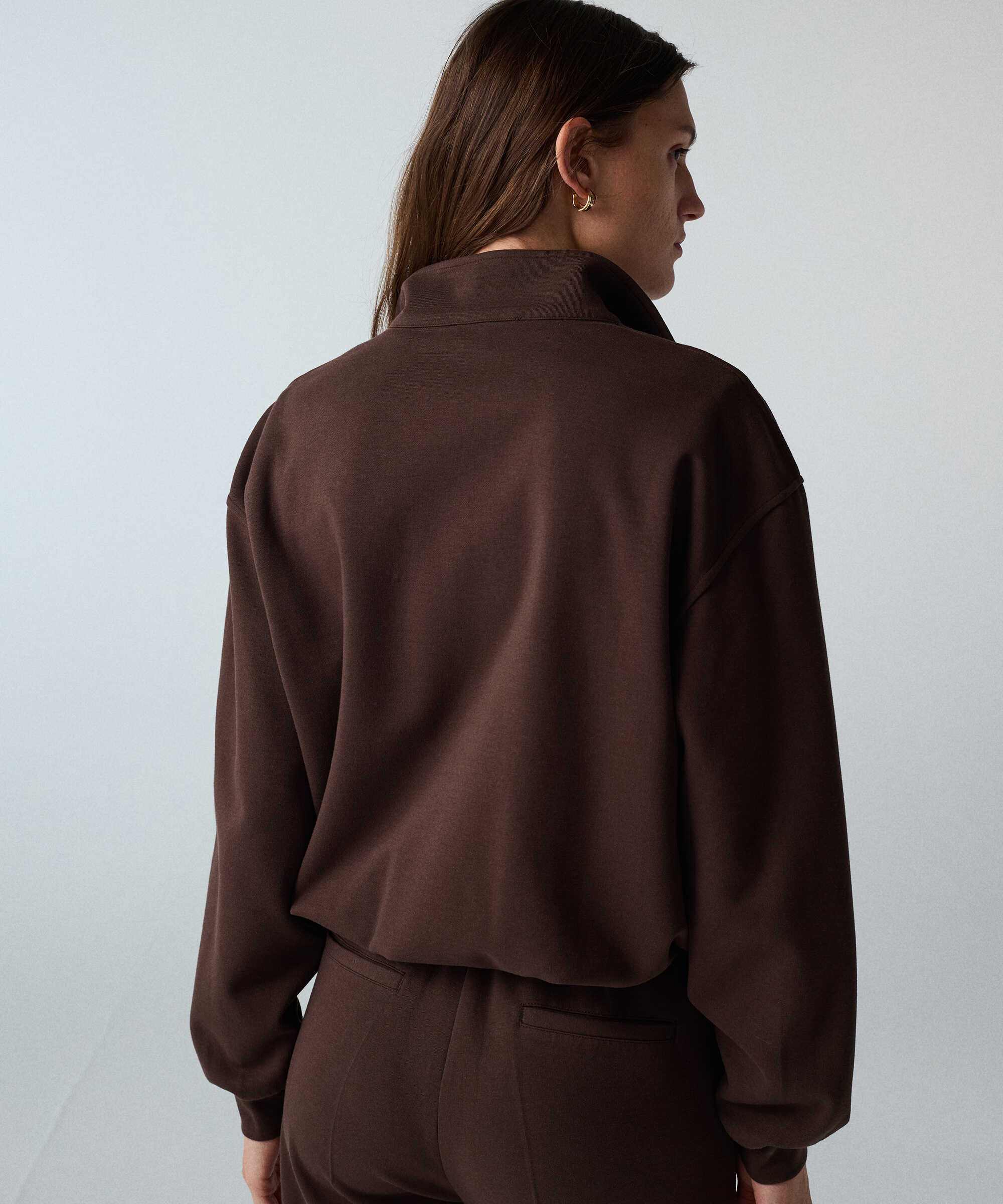 Çift parça görünüm sweatshirt - IW6260091112074 - Kahverengi Sweatshırt