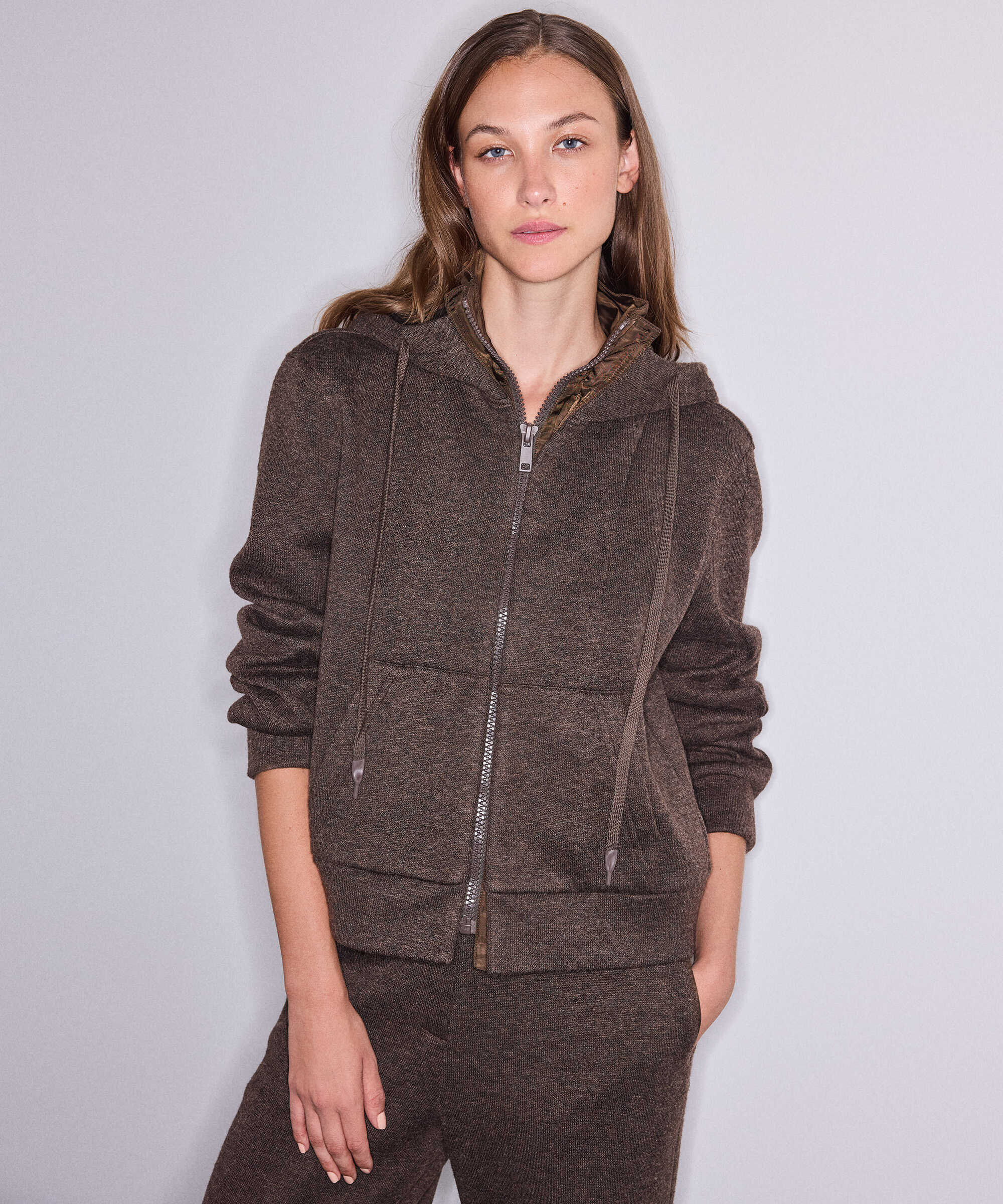 Çift parça görünüm sweatshirt - IW6260091128074 - Kahverengi Sweatshırt