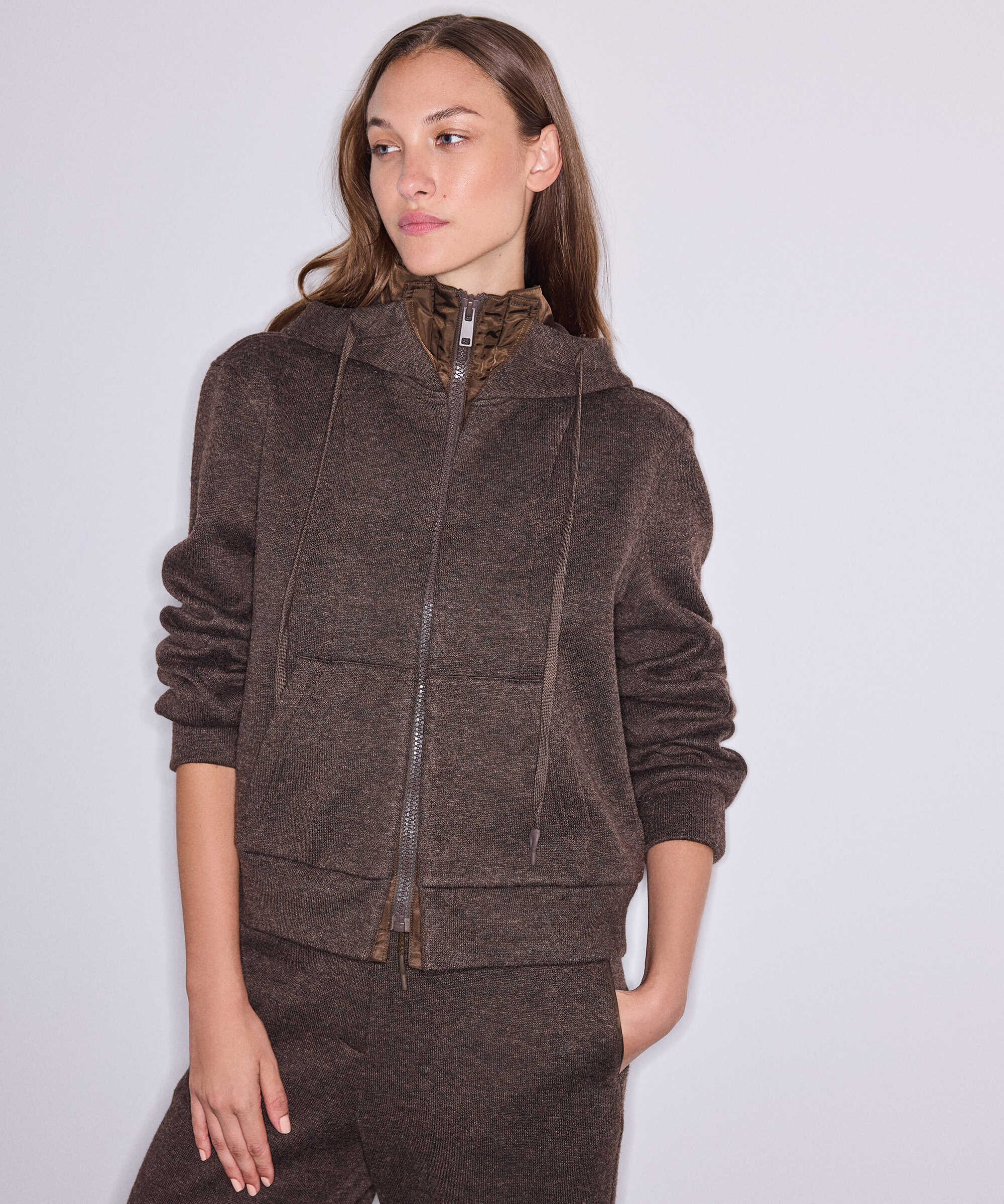 Çift parça görünüm sweatshirt - IW6260091128074 - Kahverengi Sweatshırt