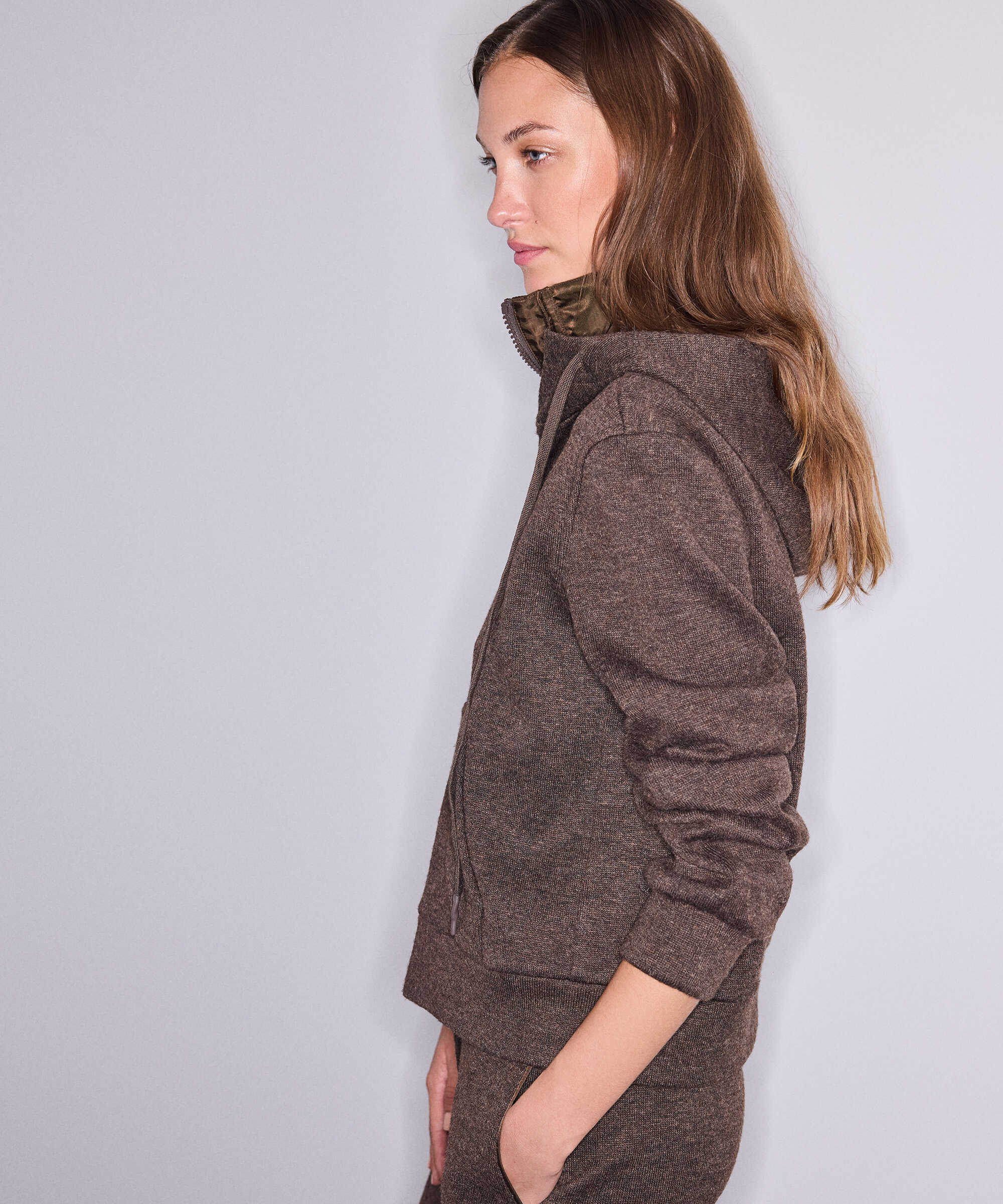 Çift parça görünüm sweatshirt - IW6260091128074 - Kahverengi Sweatshırt